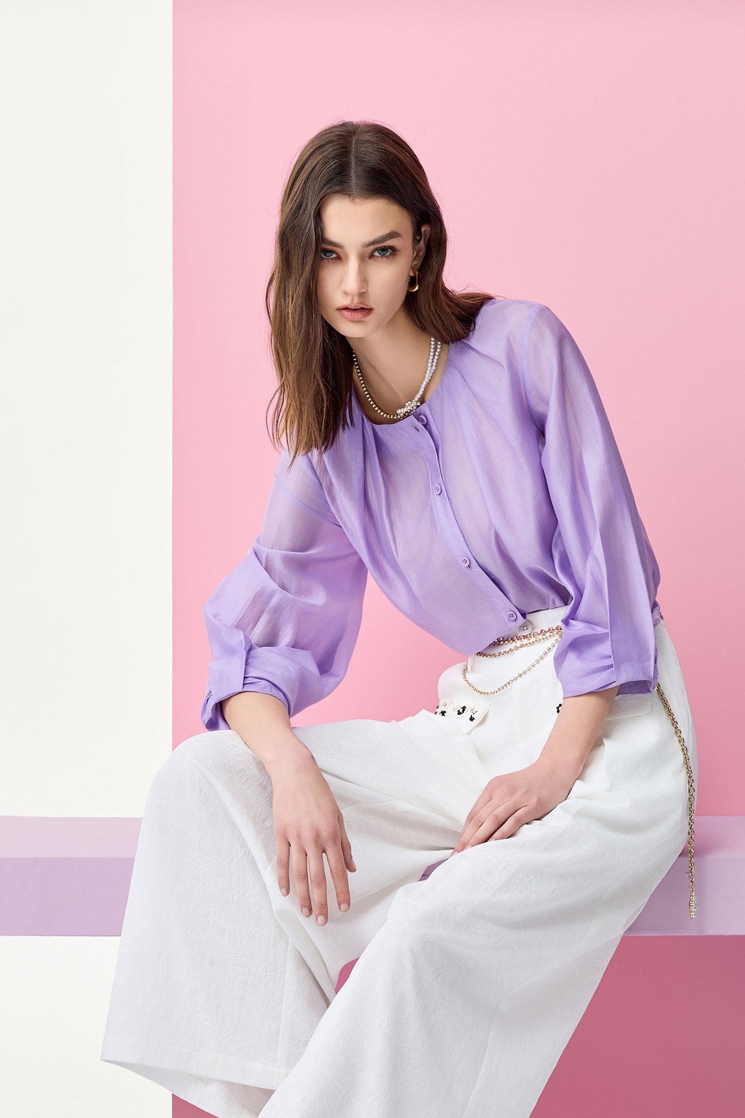 Round Neck Button Front Purple TopRound Neck Button Front Purple Top,Season (SS) Look,Blouses