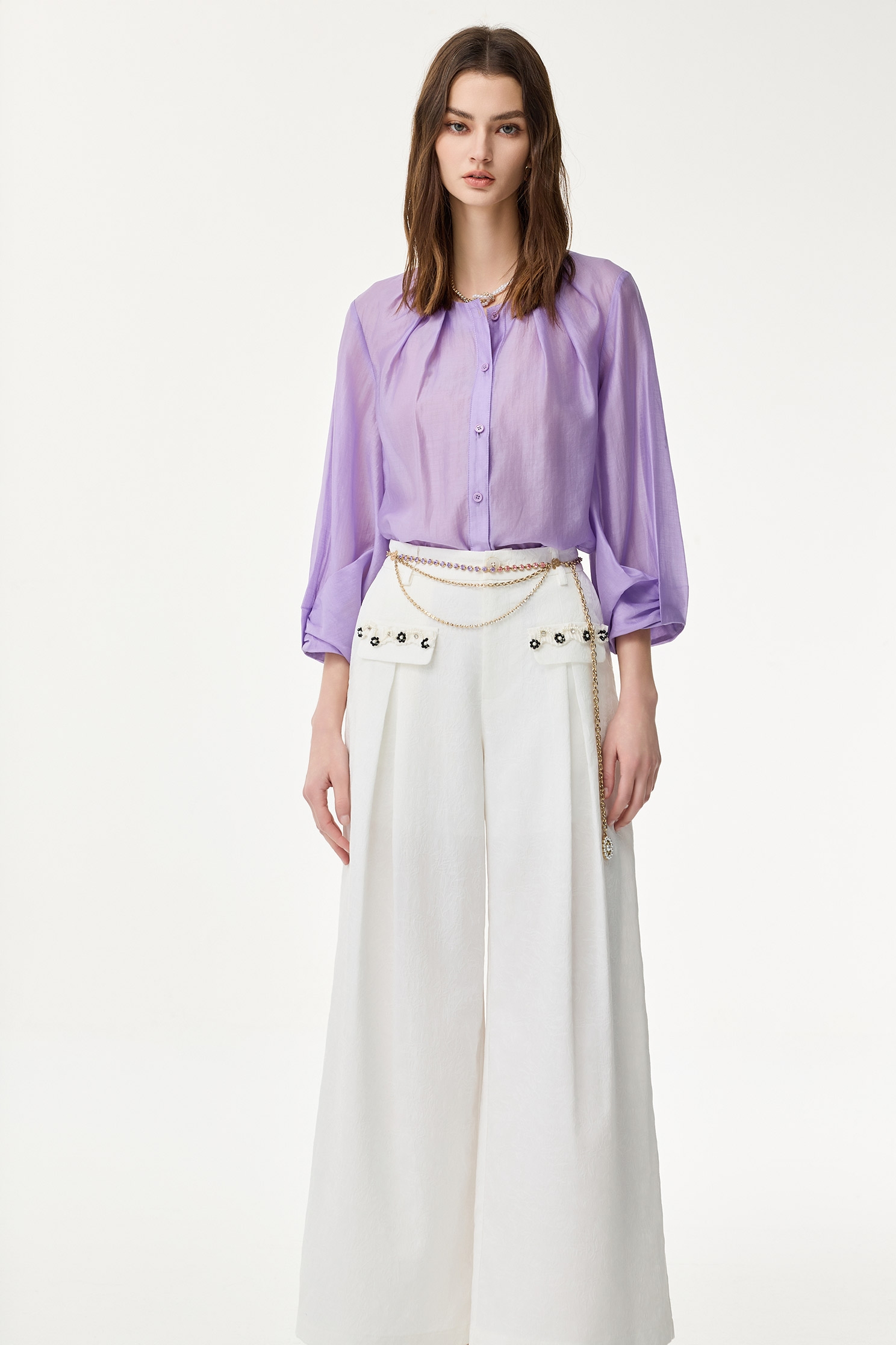 Round Neck Button Front Purple TopRound Neck Button Front Purple Top,Season (SS) Look,Blouses