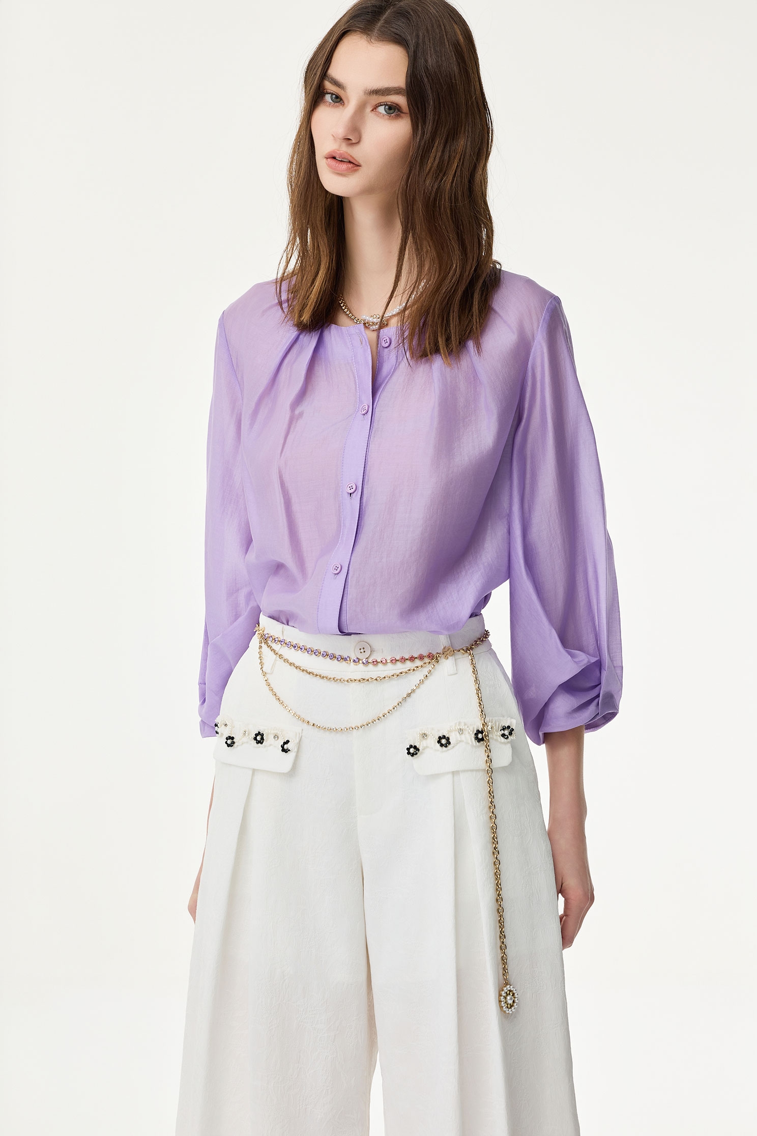 Round Neck Button Front Purple TopRound Neck Button Front Purple Top,Season (SS) Look,Blouses