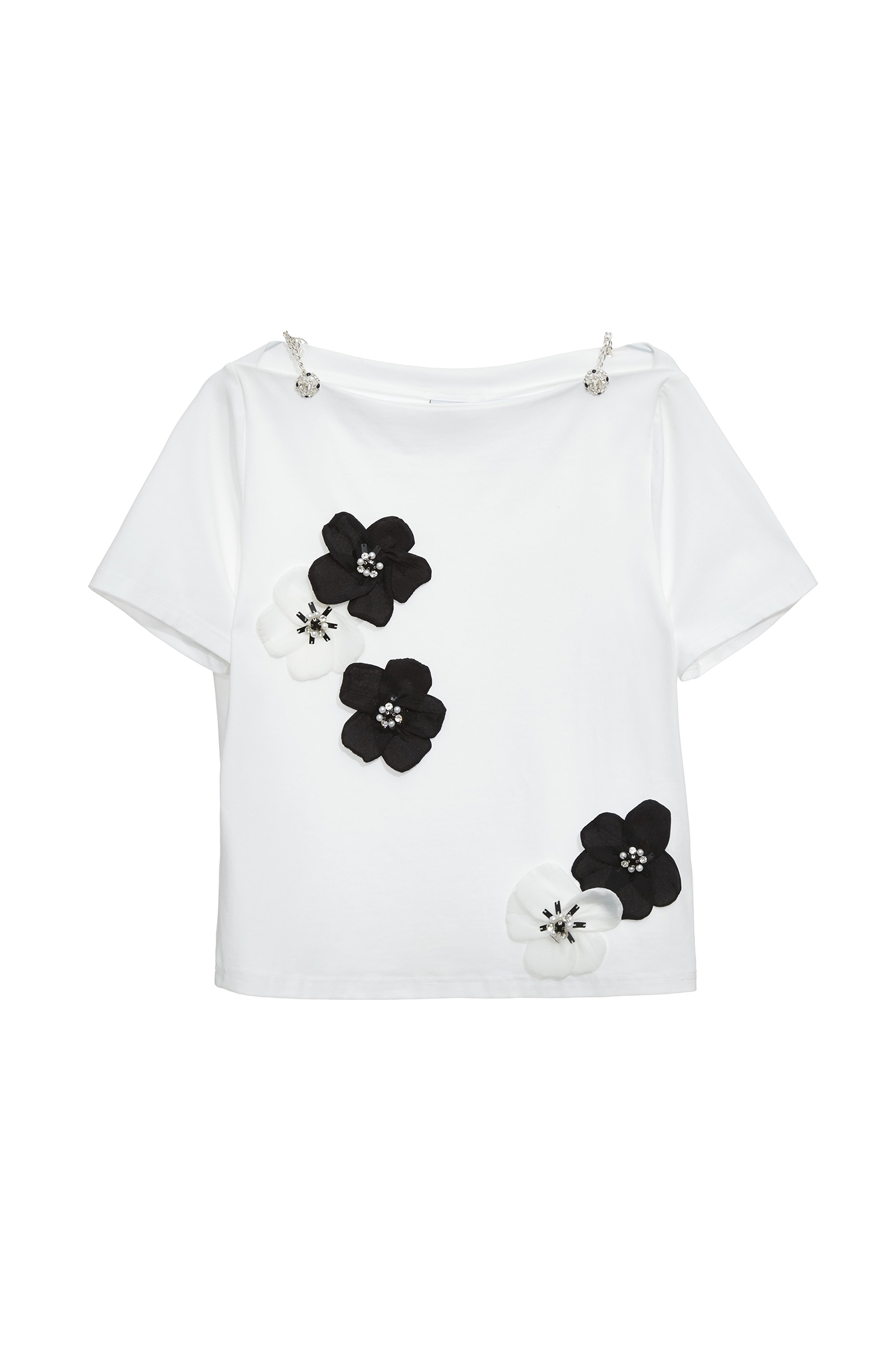 Contrast Floral Detail Short Sleeve TeeContrast Floral Detail Short Sleeve Tee,T-shirts,Tops,Season (SS) Look,Cotton