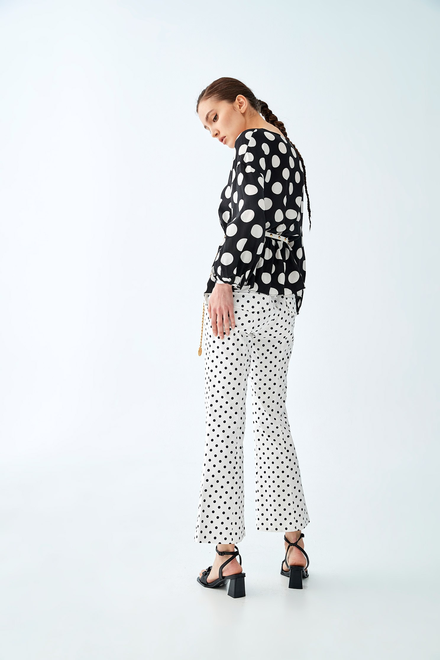 Polka Dot Wrap BlouseBlack and white dot top with wrinkled hem,V-Neck T shirts,Tops,Rayon,Season (SS) Look,dotcollection,Trends