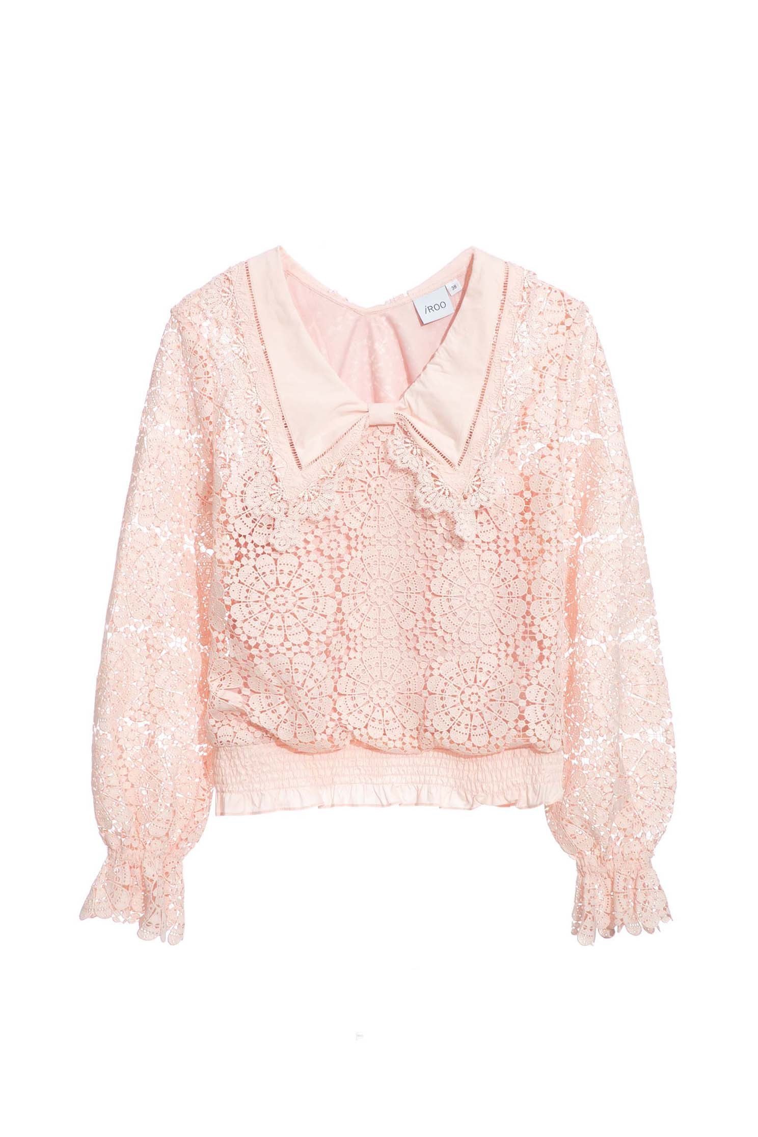 Hollow Out Pink Lace TopTop with large lace collar,Tops,Season (AW) Look,Lace,Lace tops