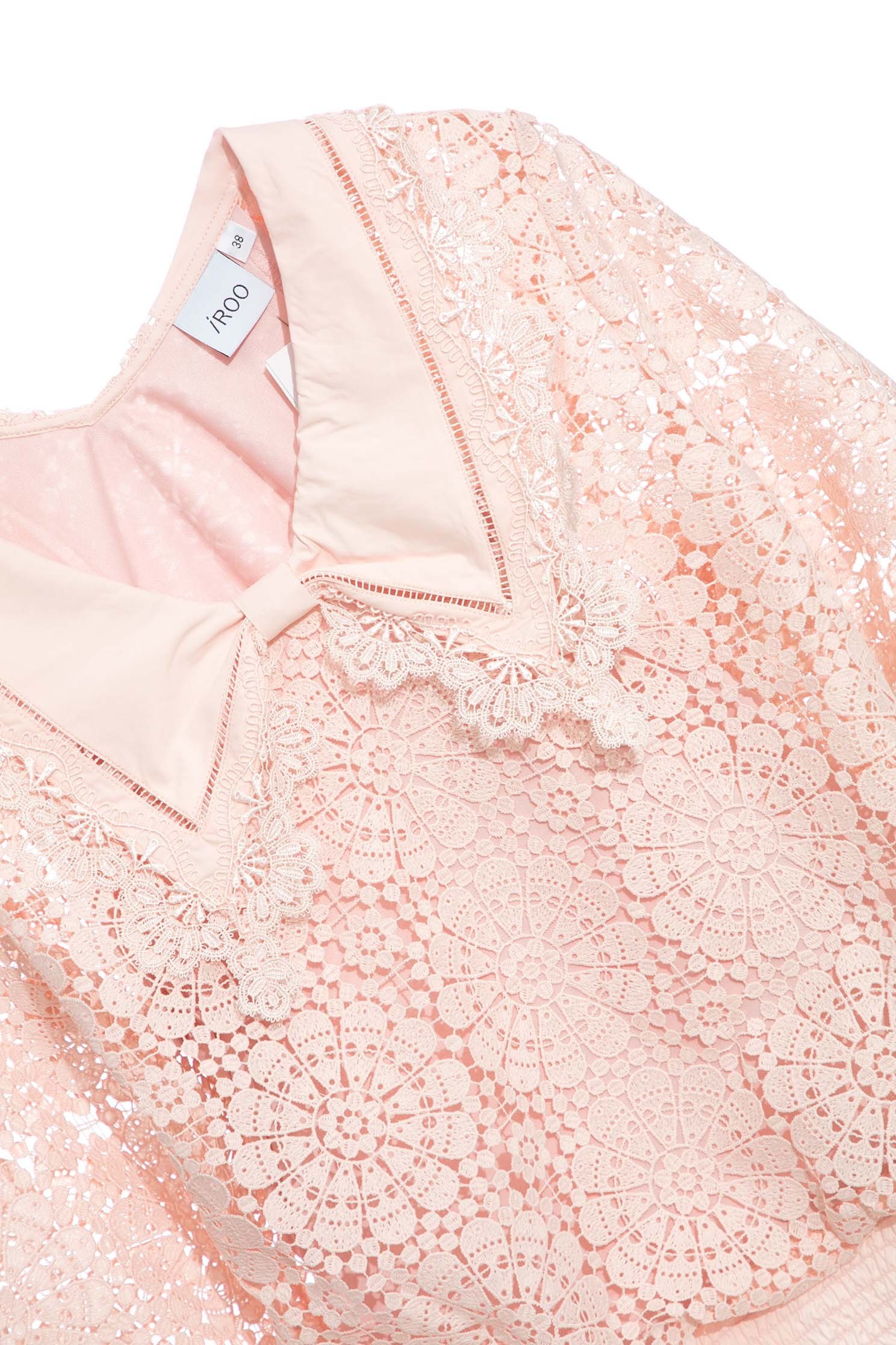 Hollow Out Pink Lace TopTop with large lace collar,Tops,Season (AW) Look,Lace,Lace tops