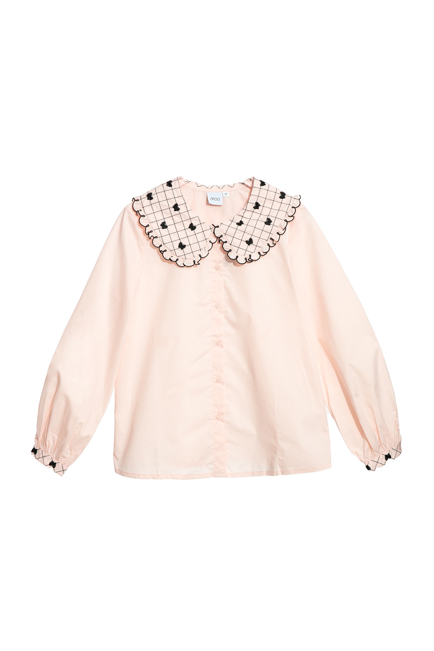 Pink Blouse With Embroidered Detail Peter Pan CollarTop with butterfly embroidered collar,Tops,Embroidered,Plaid,Season (AW) Look,Valentine,Blouses