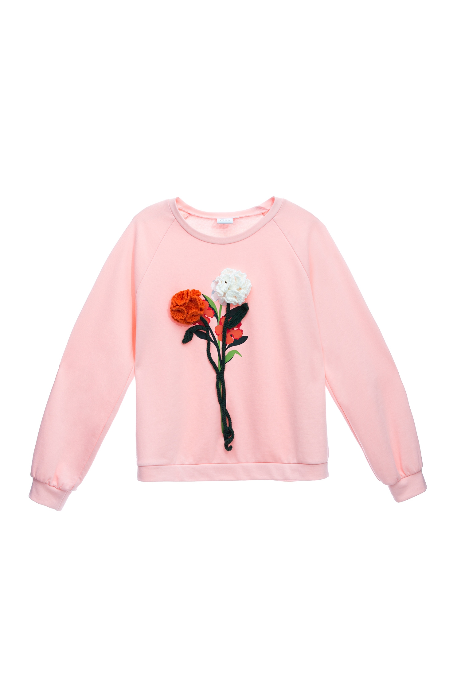 Pink Sweatshirt With Pop Out Floral GraphicTop with hand-hooked flower,Tops,Season (AW) Look,Valentine