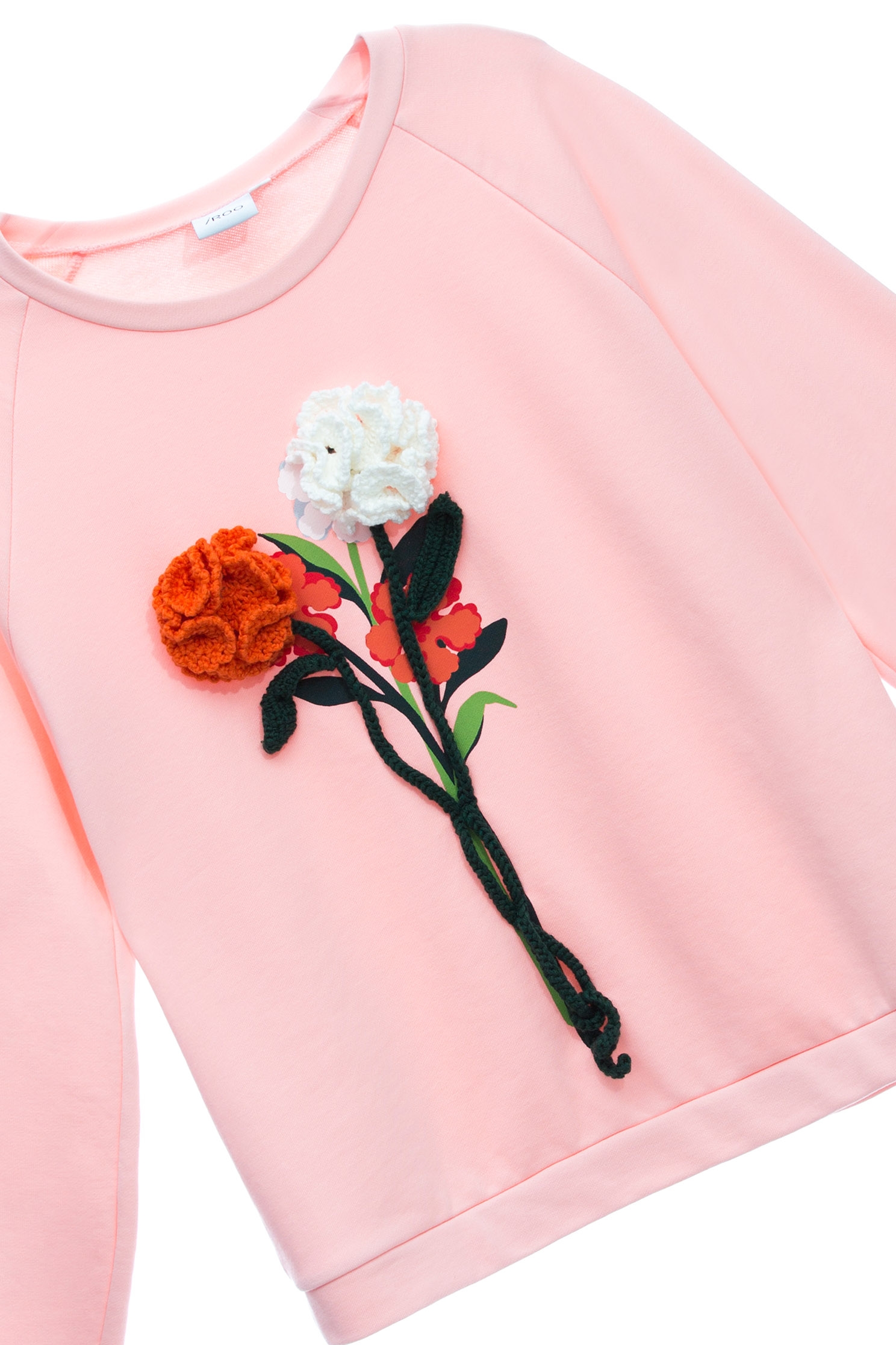 Pink Sweatshirt With Pop Out Floral GraphicTop with hand-hooked flower,Tops,Season (AW) Look,Valentine