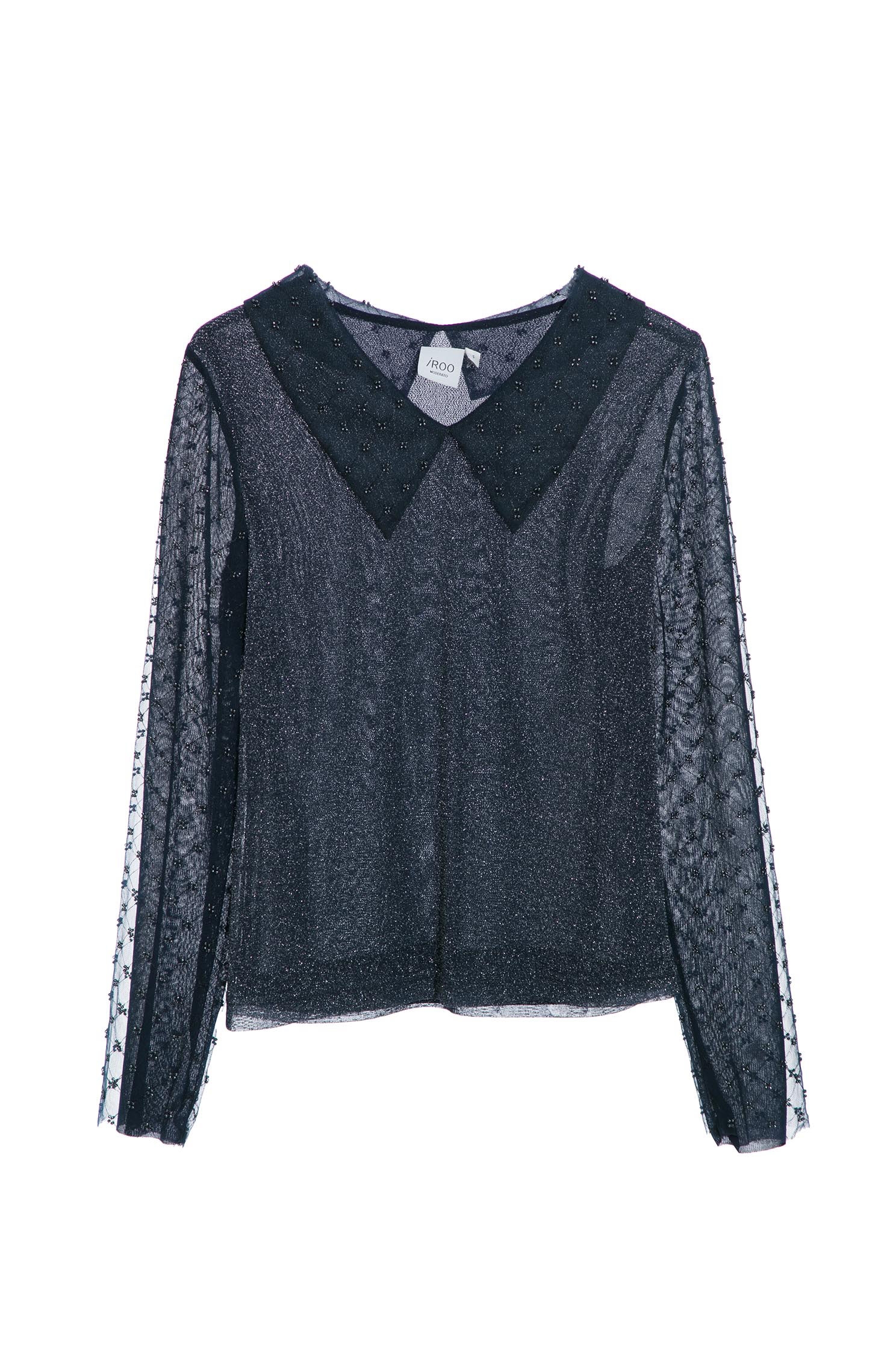 Metallic Nylon Top With Mesh SleeveMetallic Nylon Top With Mesh Sleeve,Tops,Season (AW) Look