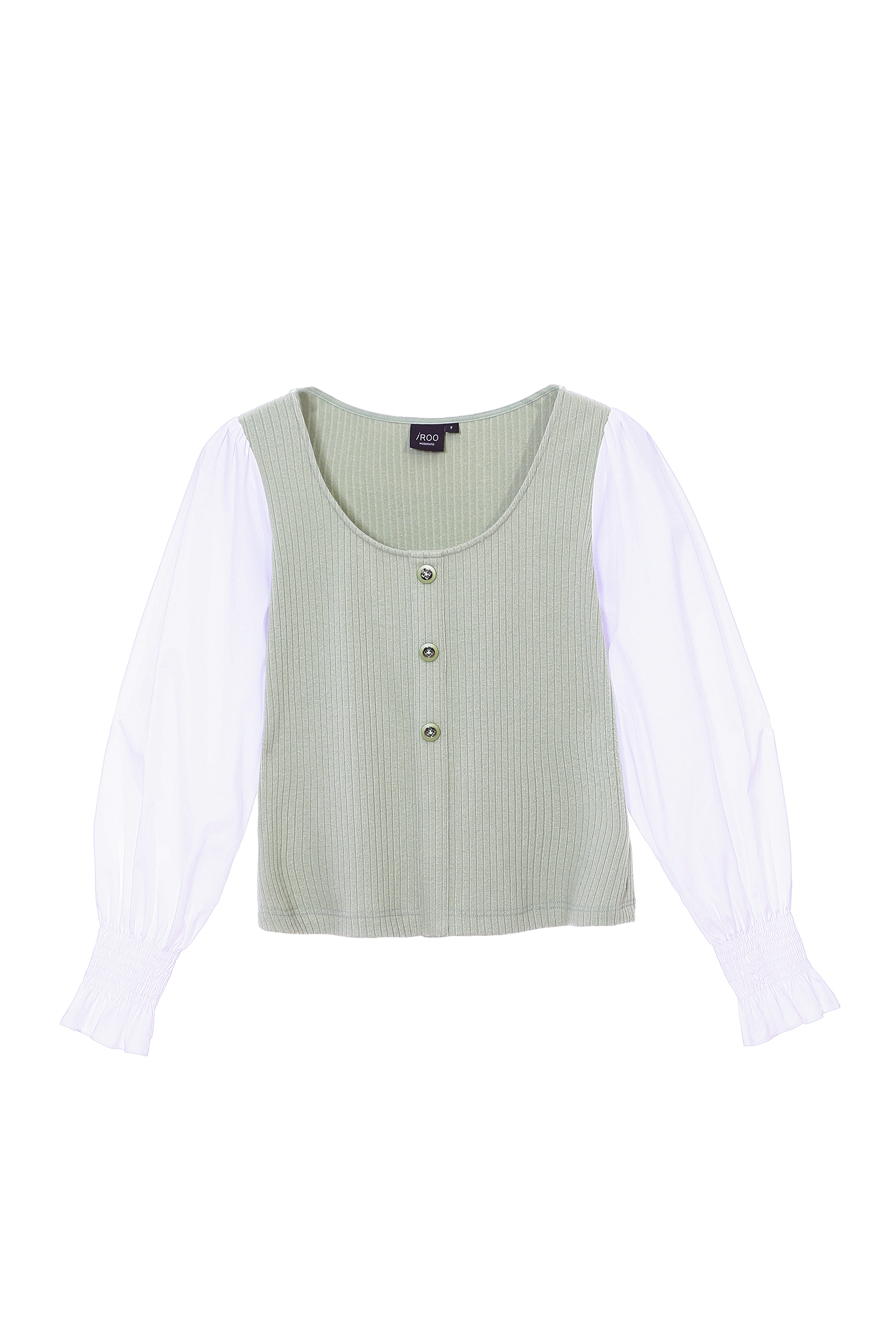 Green Knit Top With Contrast SleevesTop contrast with different material,Tops,Stripe,Season (AW) Look,Blouses