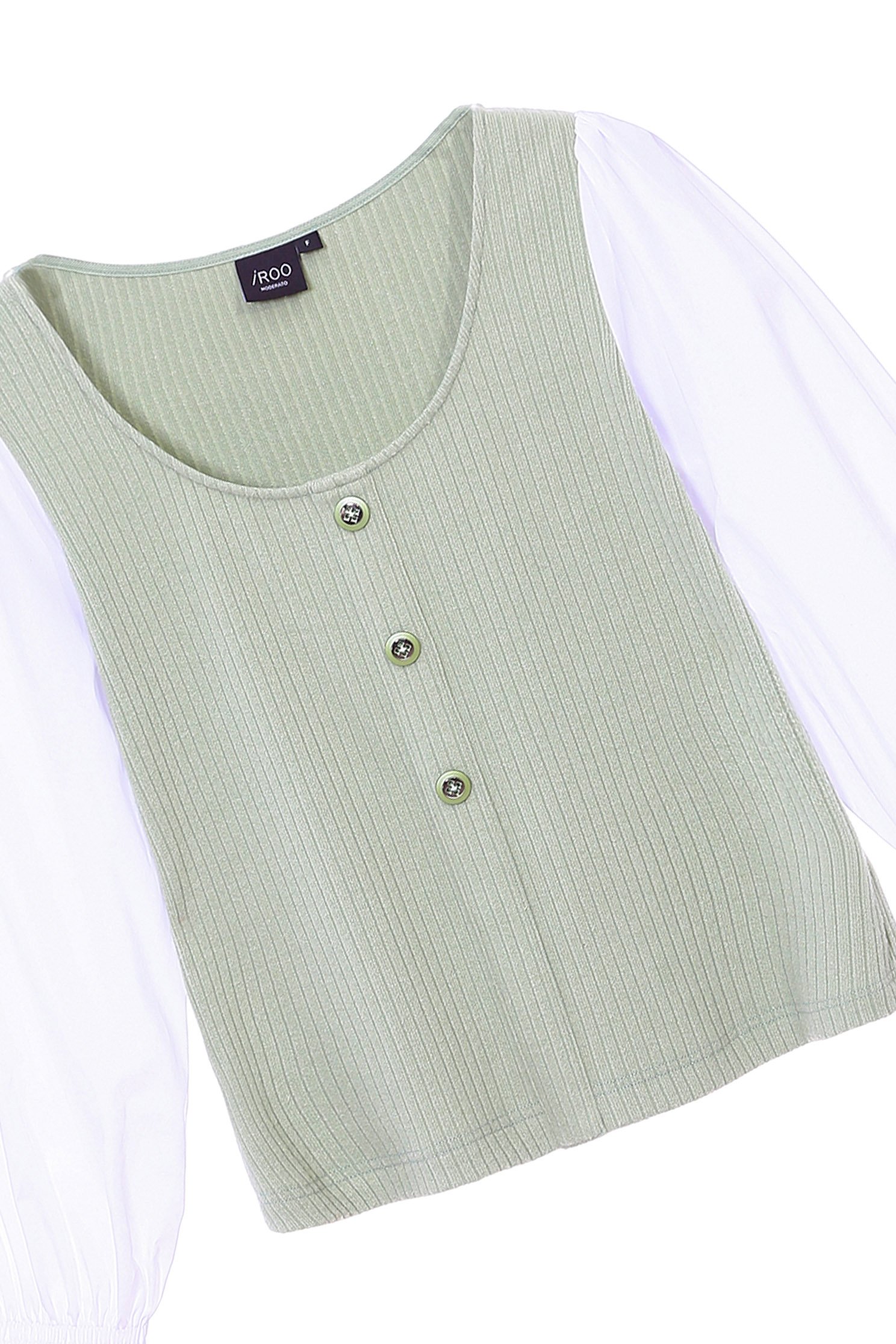 Green Knit Top With Contrast SleevesTop contrast with different material,Tops,Stripe,Season (AW) Look,Blouses