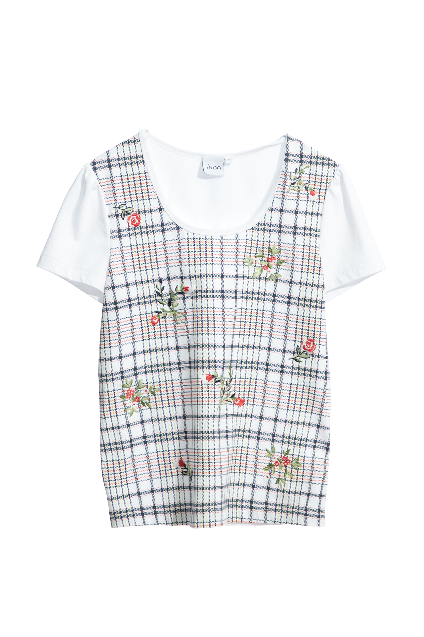 Checkered Tee With Floral EmbroideryCheckered Tee With Floral Embroidery,T-shirts,T-shirts,Tops,Embroidered,Plaid,Season (AW) Look,Cotton