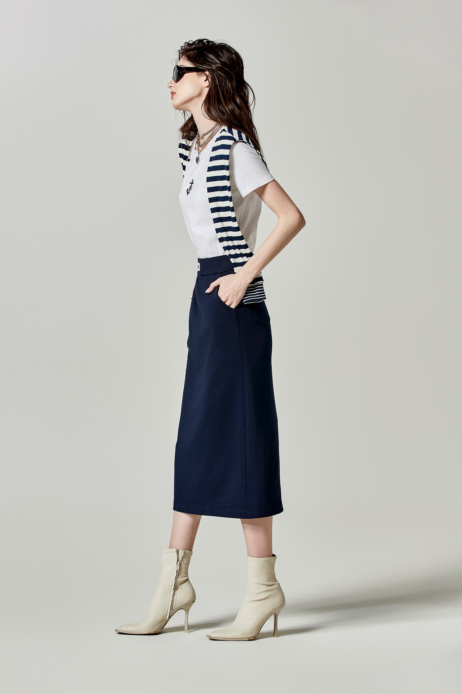 Fake Two Piece TeeFake Two Piece Tee,T-shirts,Season (SS) Look,Stripe,Cotton,Embroidered