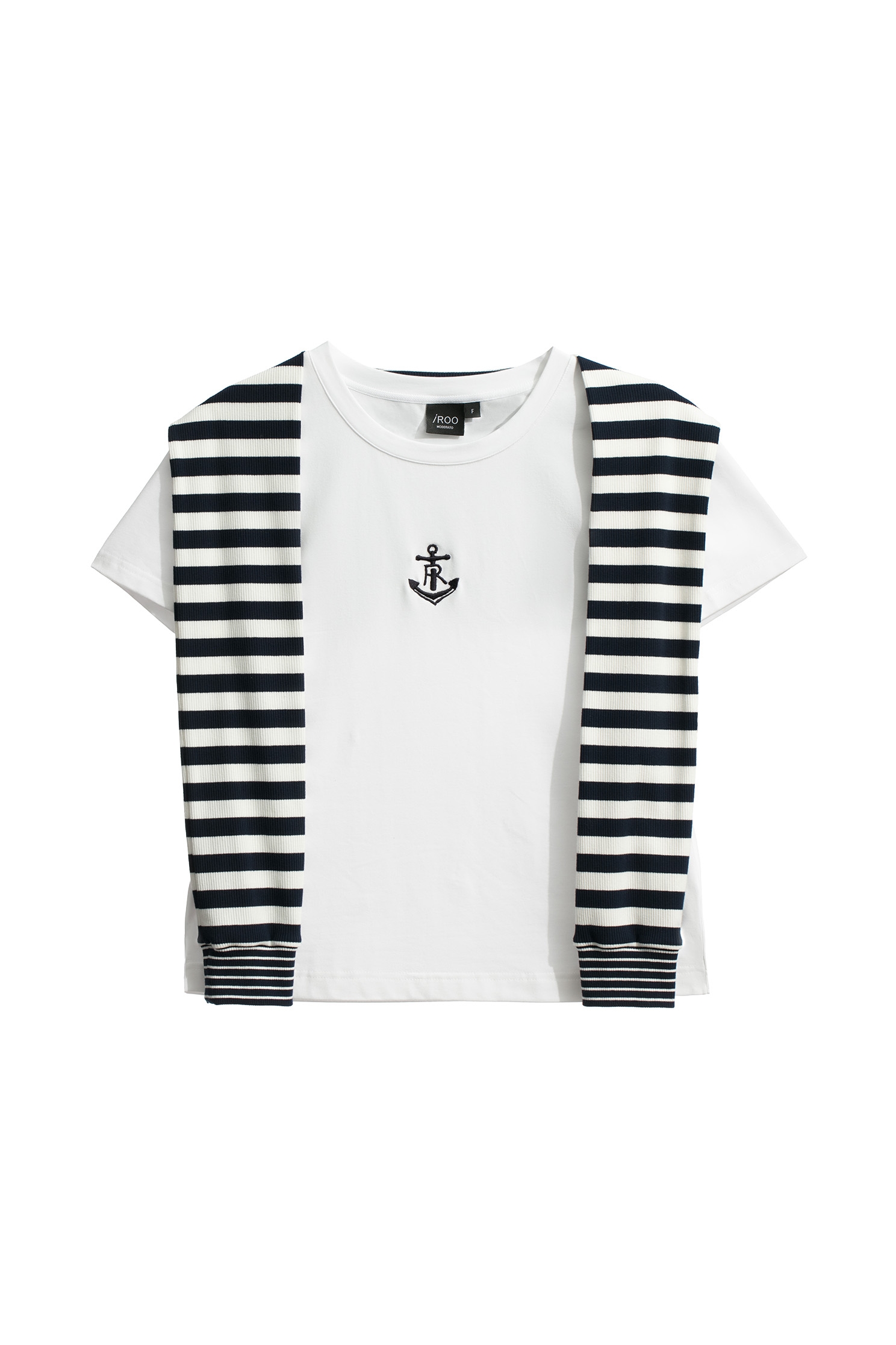 Fake Two Piece TeeFake Two Piece Tee,T-shirts,Season (SS) Look,Stripe,Cotton,Embroidered