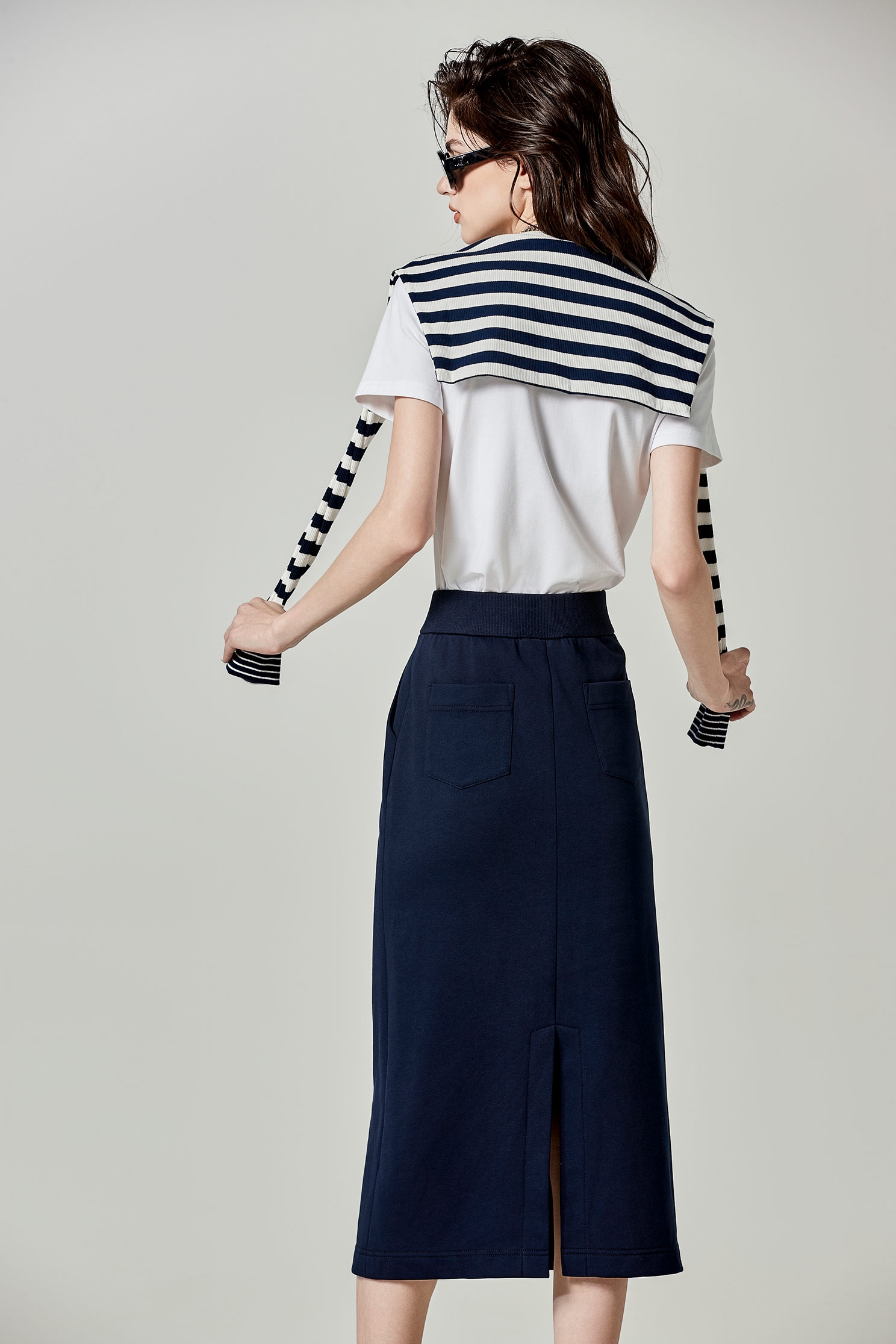 Fake Two Piece TeeFake Two Piece Tee,T-shirts,Season (SS) Look,Stripe,Cotton,Embroidered