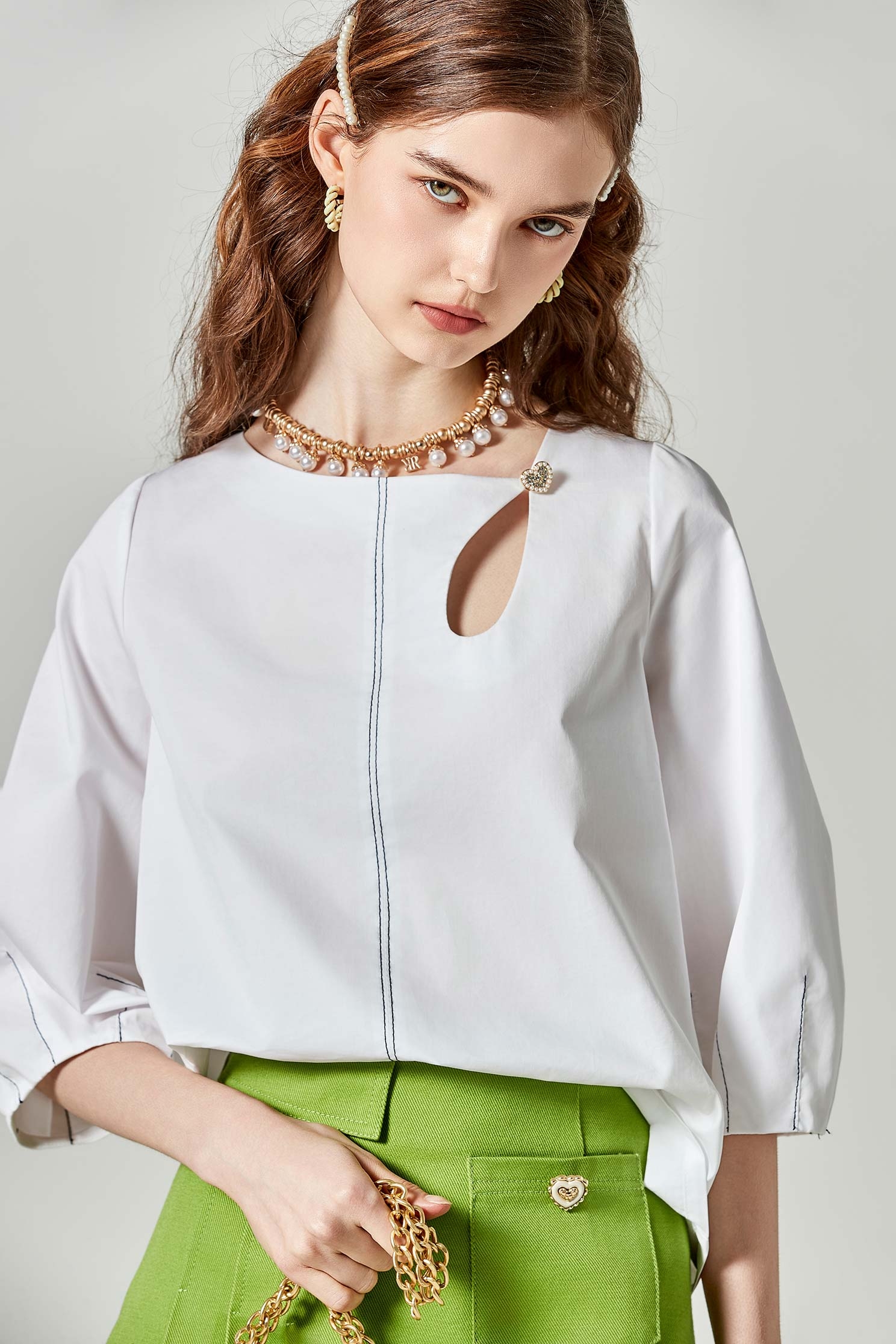 Hollow Out Neckline Lantern Sleeve TopHollow Out Neckline Lantern Sleeve Top,Tops,Season (SS) Look