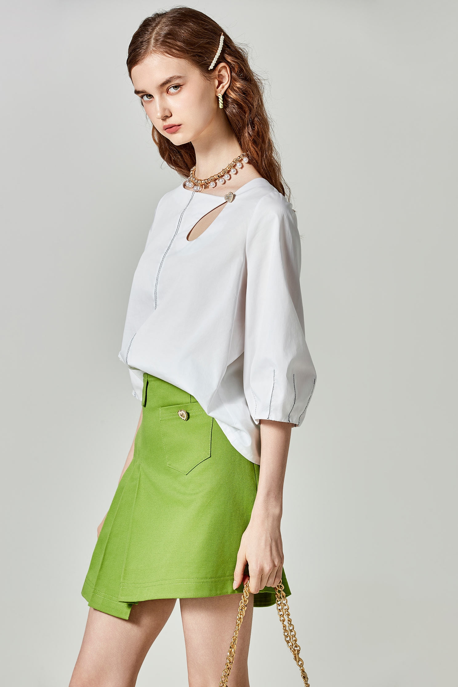 Hollow Out Neckline Lantern Sleeve TopHollow Out Neckline Lantern Sleeve Top,Tops,Season (SS) Look