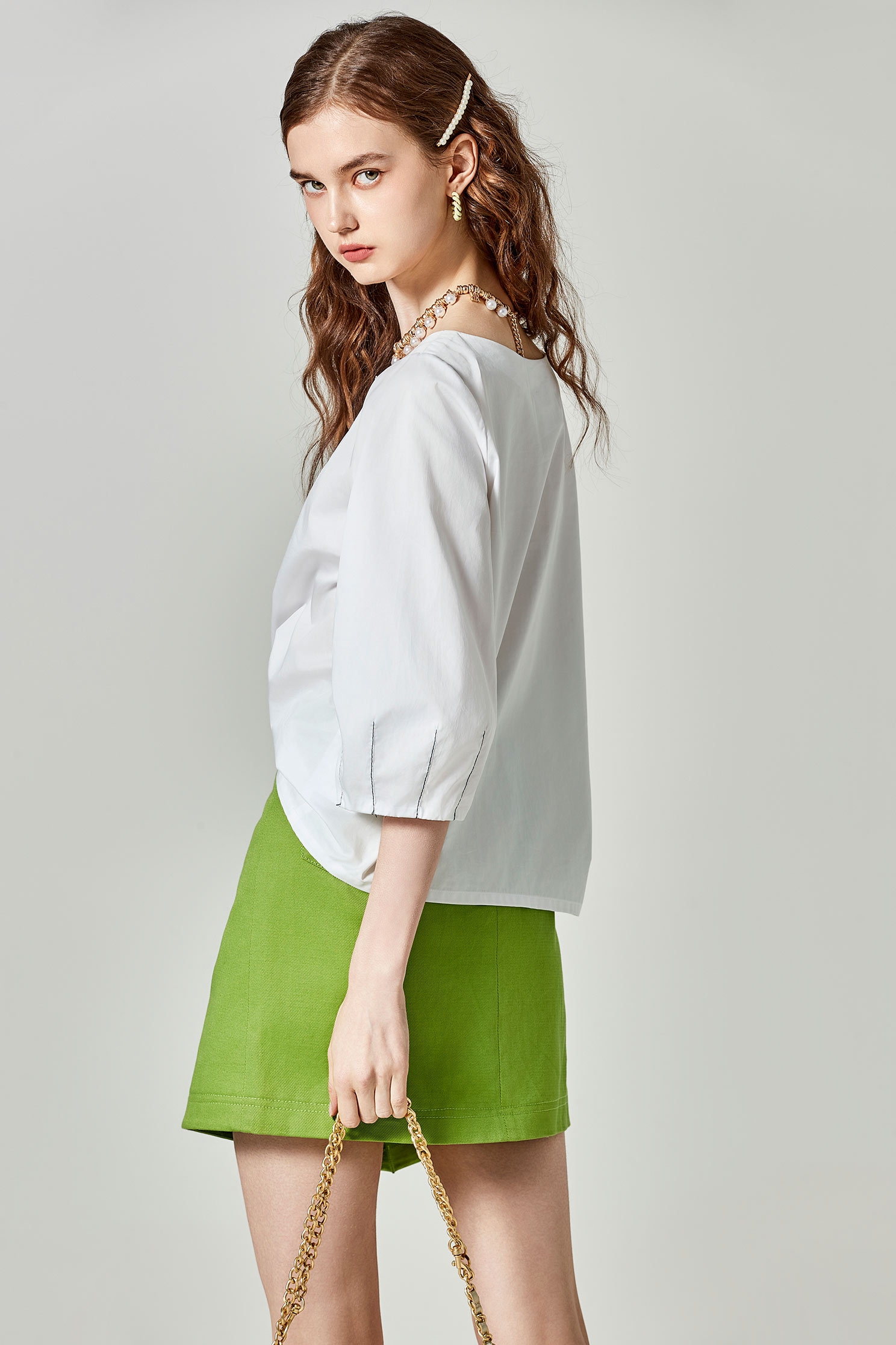 Hollow Out Neckline Lantern Sleeve TopHollow Out Neckline Lantern Sleeve Top,Tops,Season (SS) Look