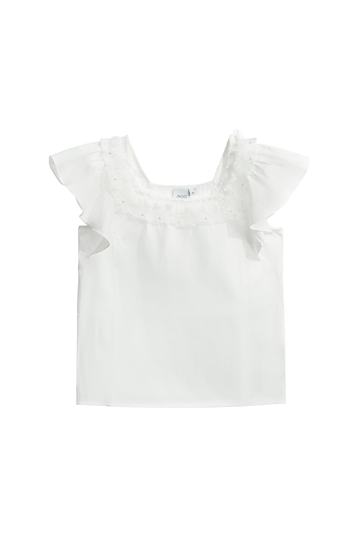 Flare Sleeve With Ruffle Trim Detail TopFlare Sleeve With Ruffle Trim Detail Top,Tops,Season (SS) Look,pearl,Cotton