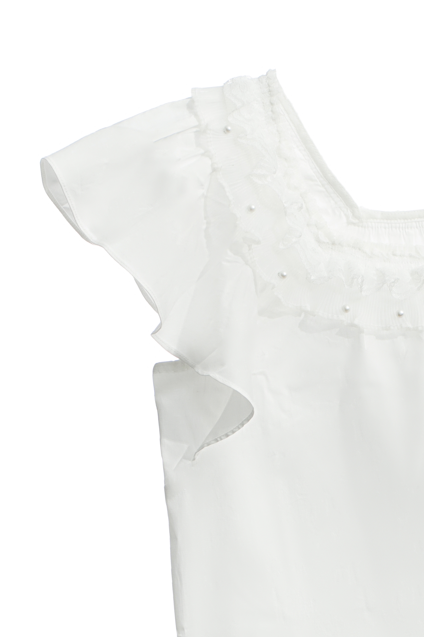 Flare Sleeve With Ruffle Trim Detail TopFlare Sleeve With Ruffle Trim Detail Top,Tops,Season (SS) Look,pearl,Cotton