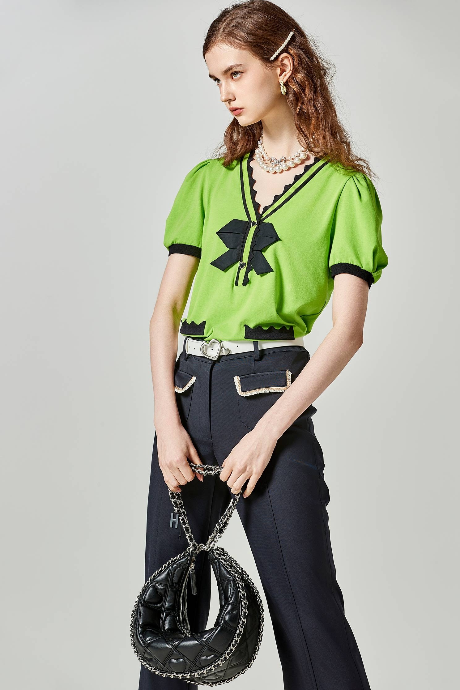 Short Sleeve Top With Contrast Bow DetailShort Sleeve Top With Contrast Bow Detail,Tops,Season (SS) Look,bows