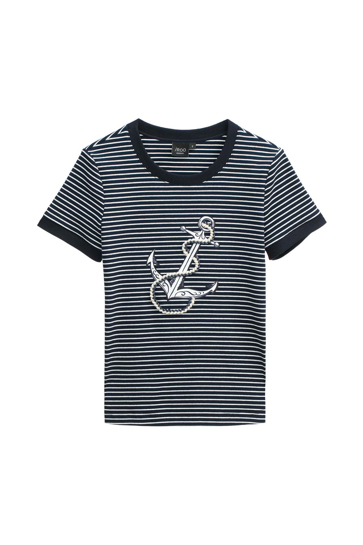 Navy White Stripe Anchor Graphic TeeNavy White Stripe Anchor Graphic Tee,Tops,Season (SS) Look,Stripe,Cotton