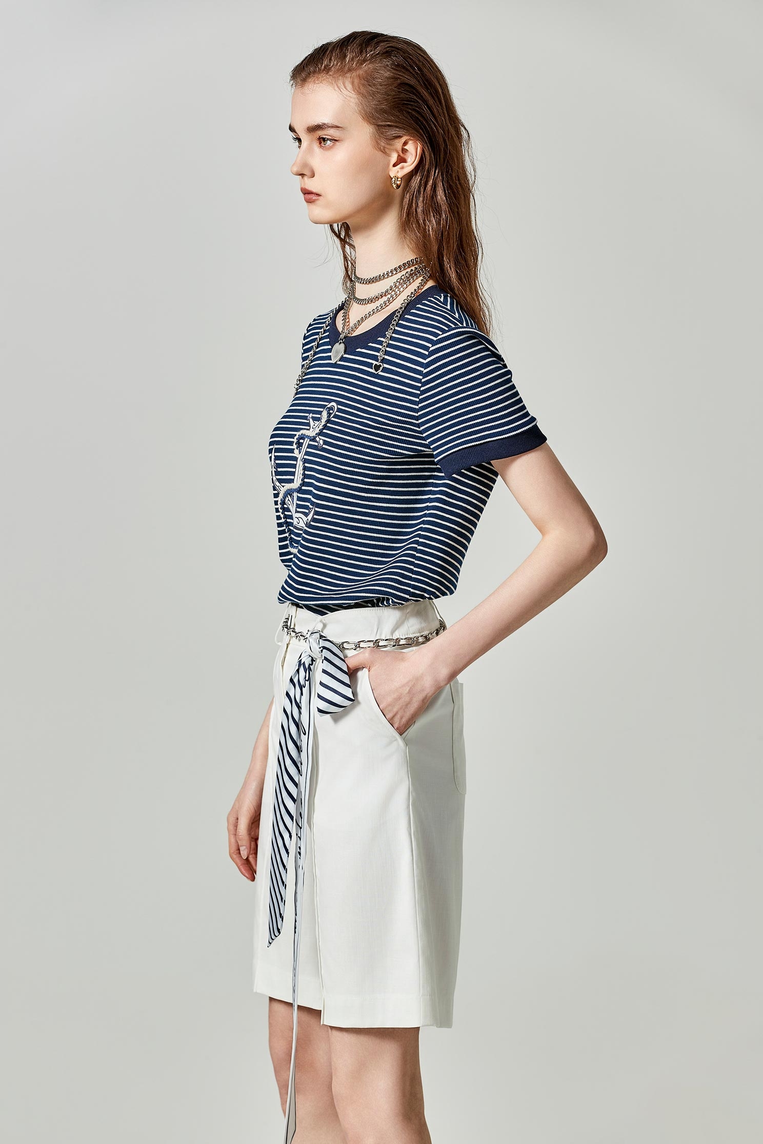 Navy White Stripe Anchor Graphic TeeNavy White Stripe Anchor Graphic Tee,Tops,Season (SS) Look,Stripe,Cotton