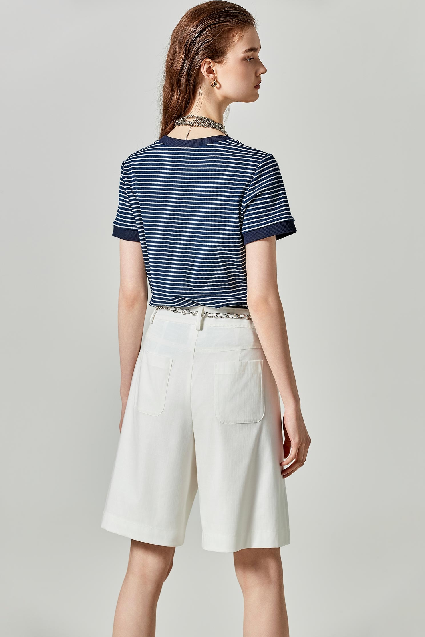 Navy White Stripe Anchor Graphic TeeNavy White Stripe Anchor Graphic Tee,Tops,Season (SS) Look,Stripe,Cotton