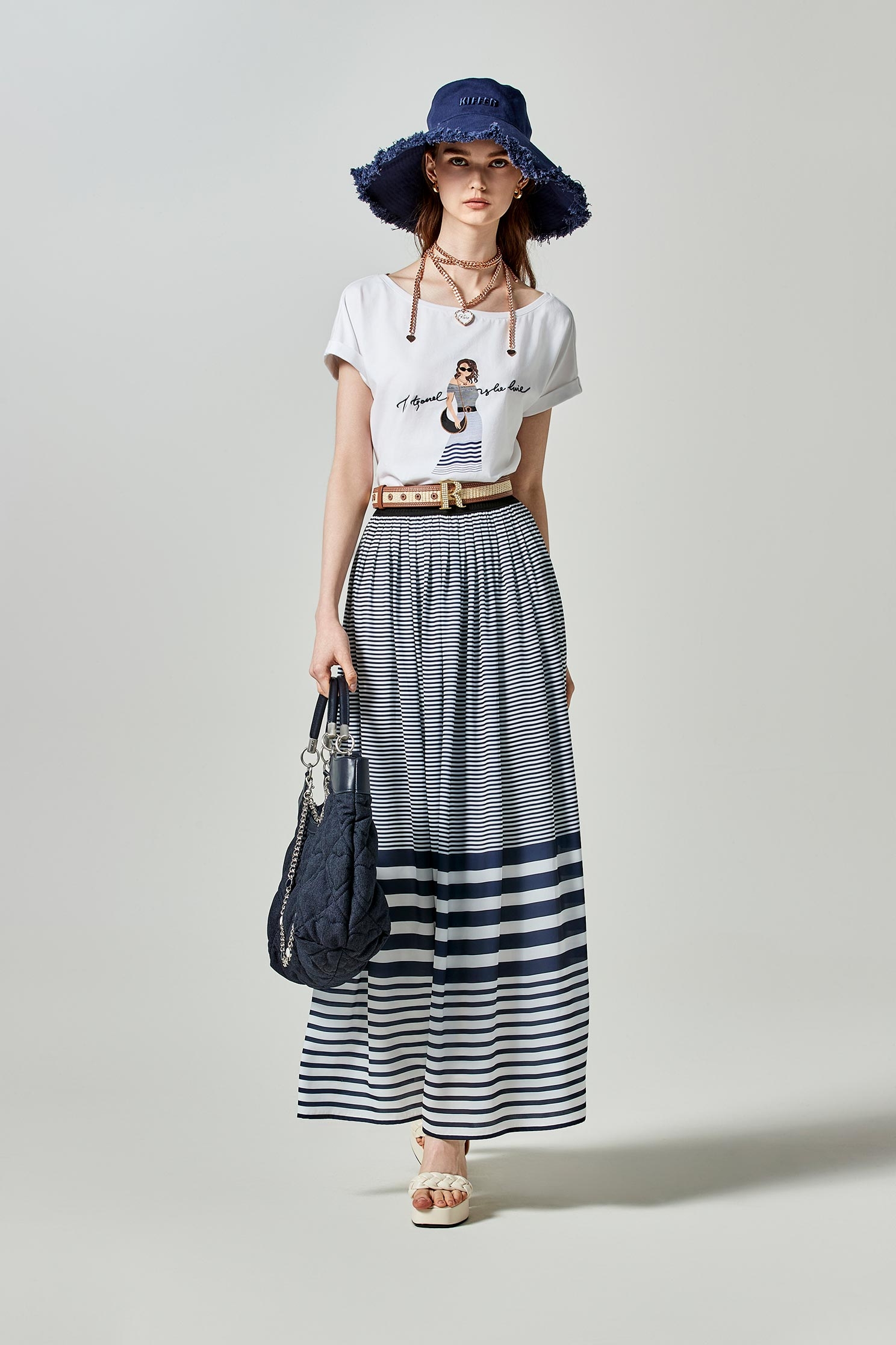 Front Graphic Boat Neck TeeFront Graphic Boat Neck Tee,Tops,Season (SS) Look,Cotton,Embroidered