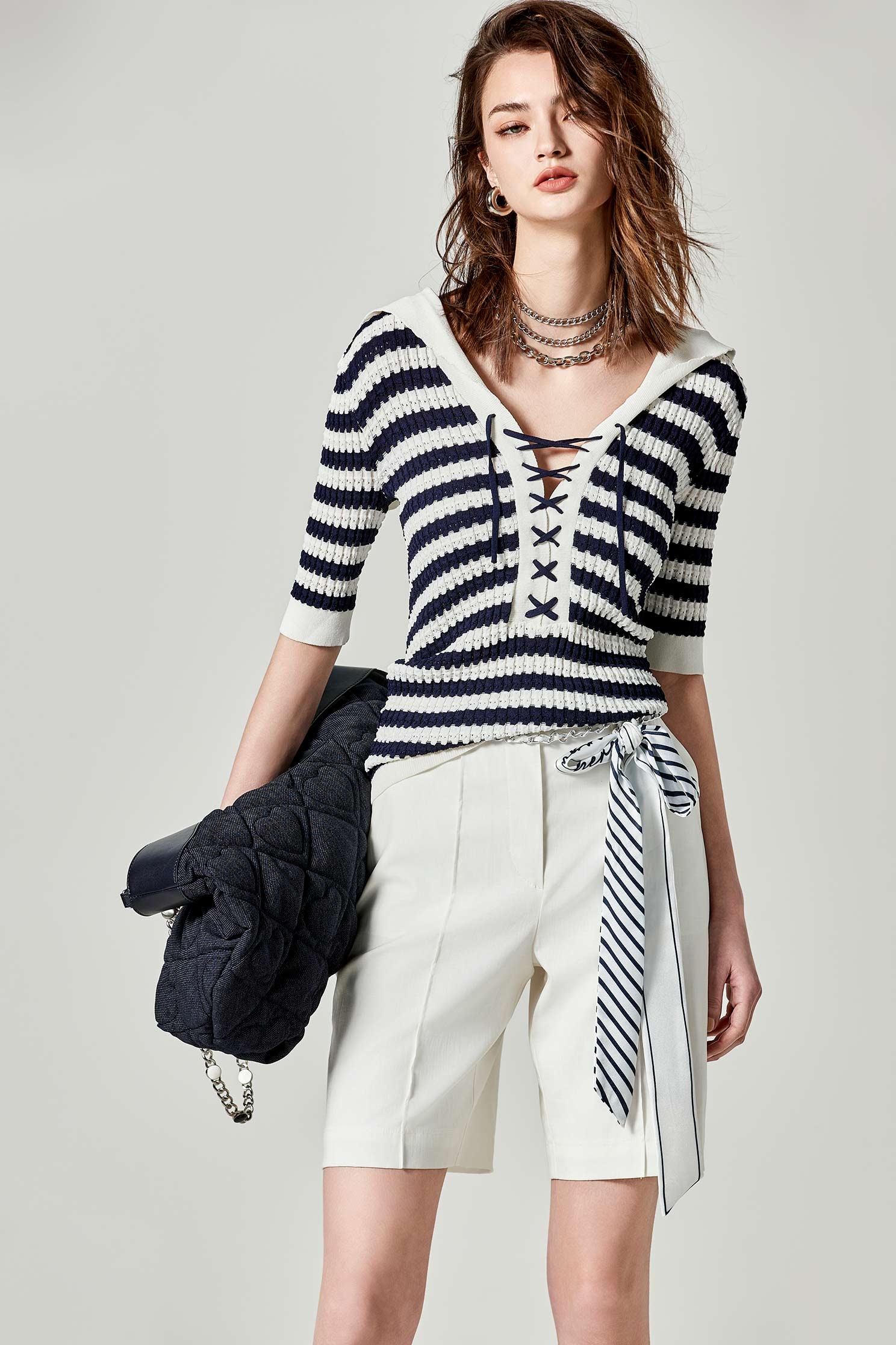 Navy Stripe Sailor Collar Knit TopNavy Stripe Sailor Collar Knit Top,Tops,Season (SS) Look,Embroidered,Knitted,Knitted tops,Knitted tops