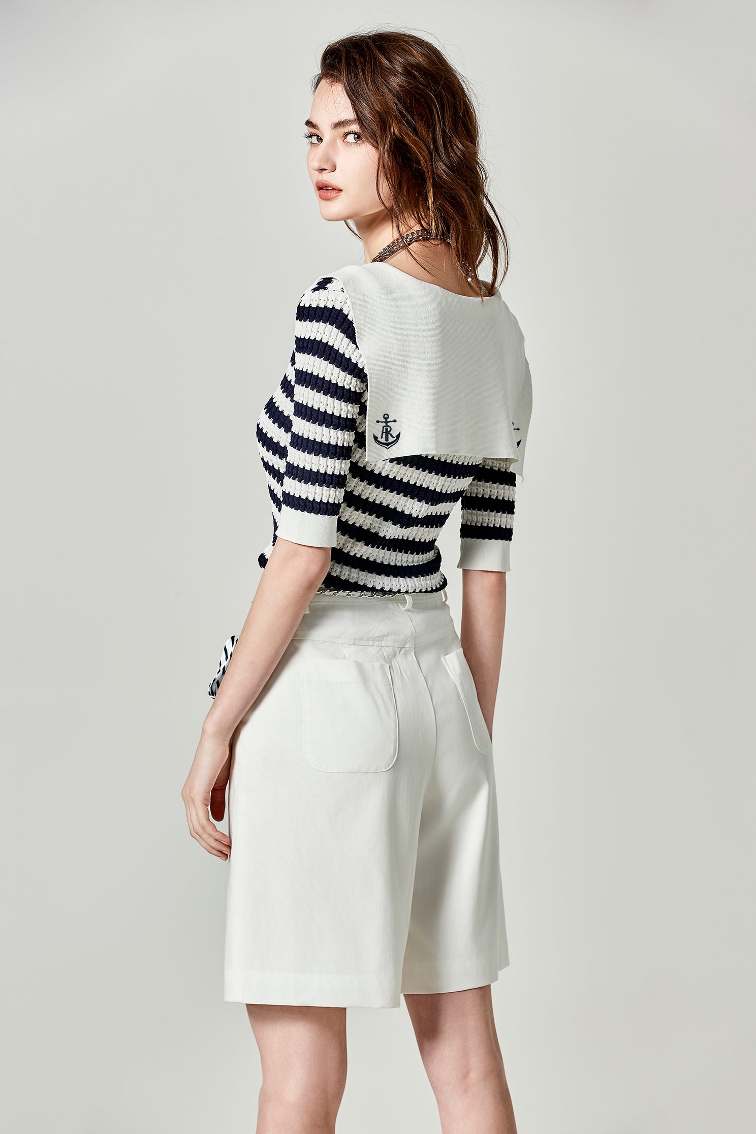 Navy Stripe Sailor Collar Knit TopNavy Stripe Sailor Collar Knit Top,Tops,Season (SS) Look,Embroidered,Knitted,Knitted tops,Knitted tops