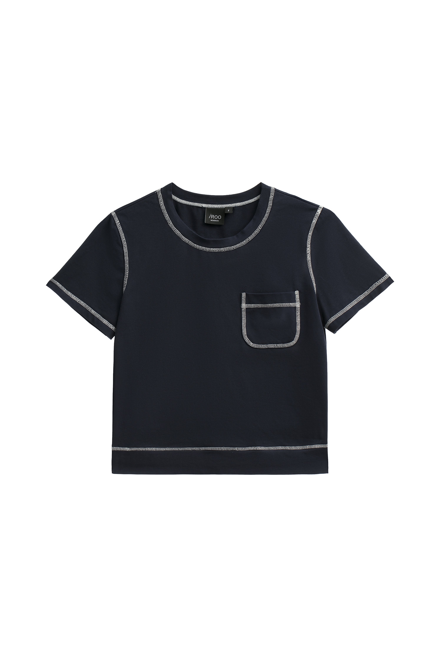 Contrast White Stitching Short Sleeve Navy TopContrast White Stitching Short Sleeve Navy Top,T-shirts,Season (SS) Look,Cotton