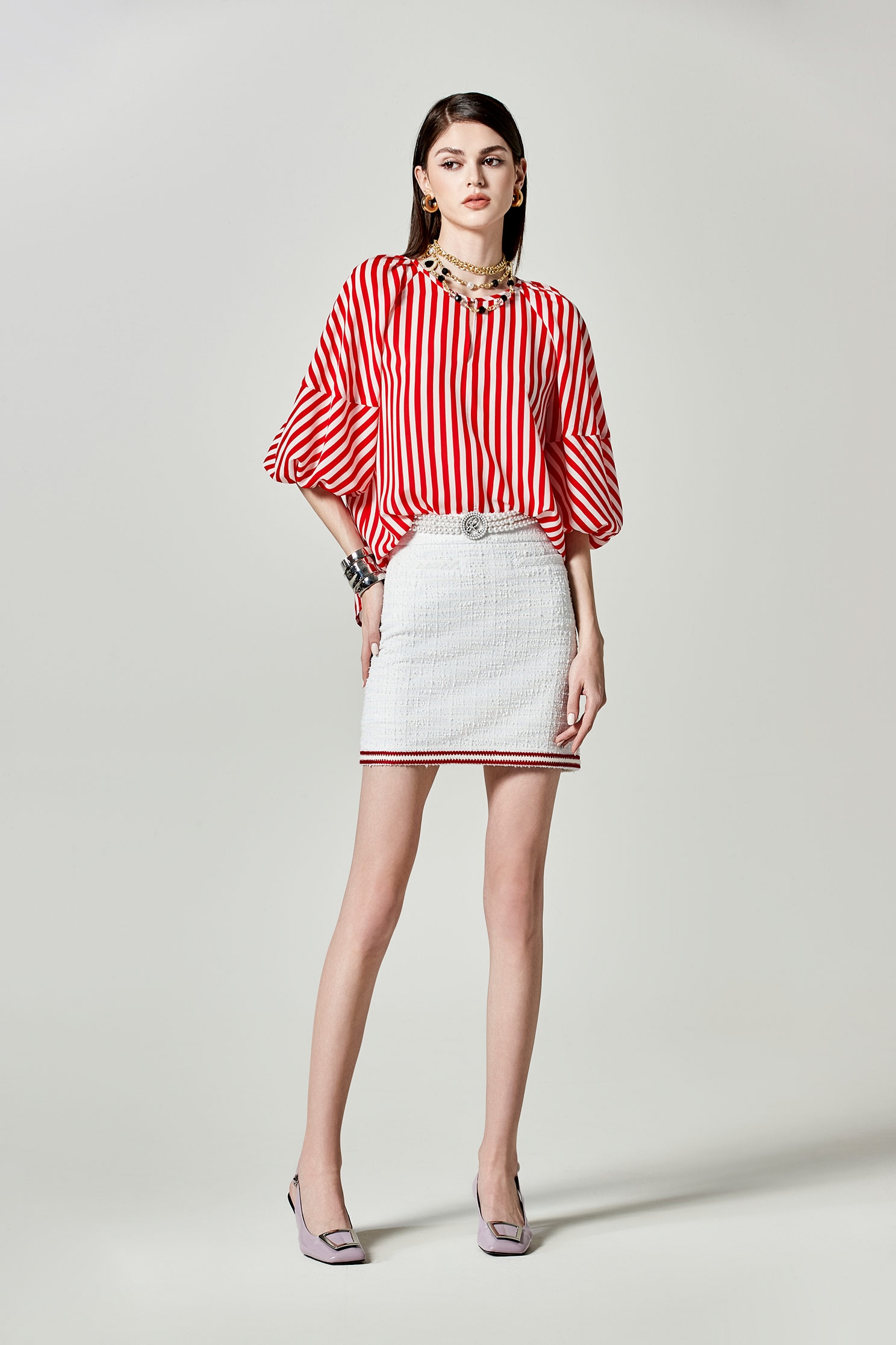 Red White Stripe Puff Sleeve TopRed White Stripe Puff Sleeve Top,Tops,Season (SS) Look