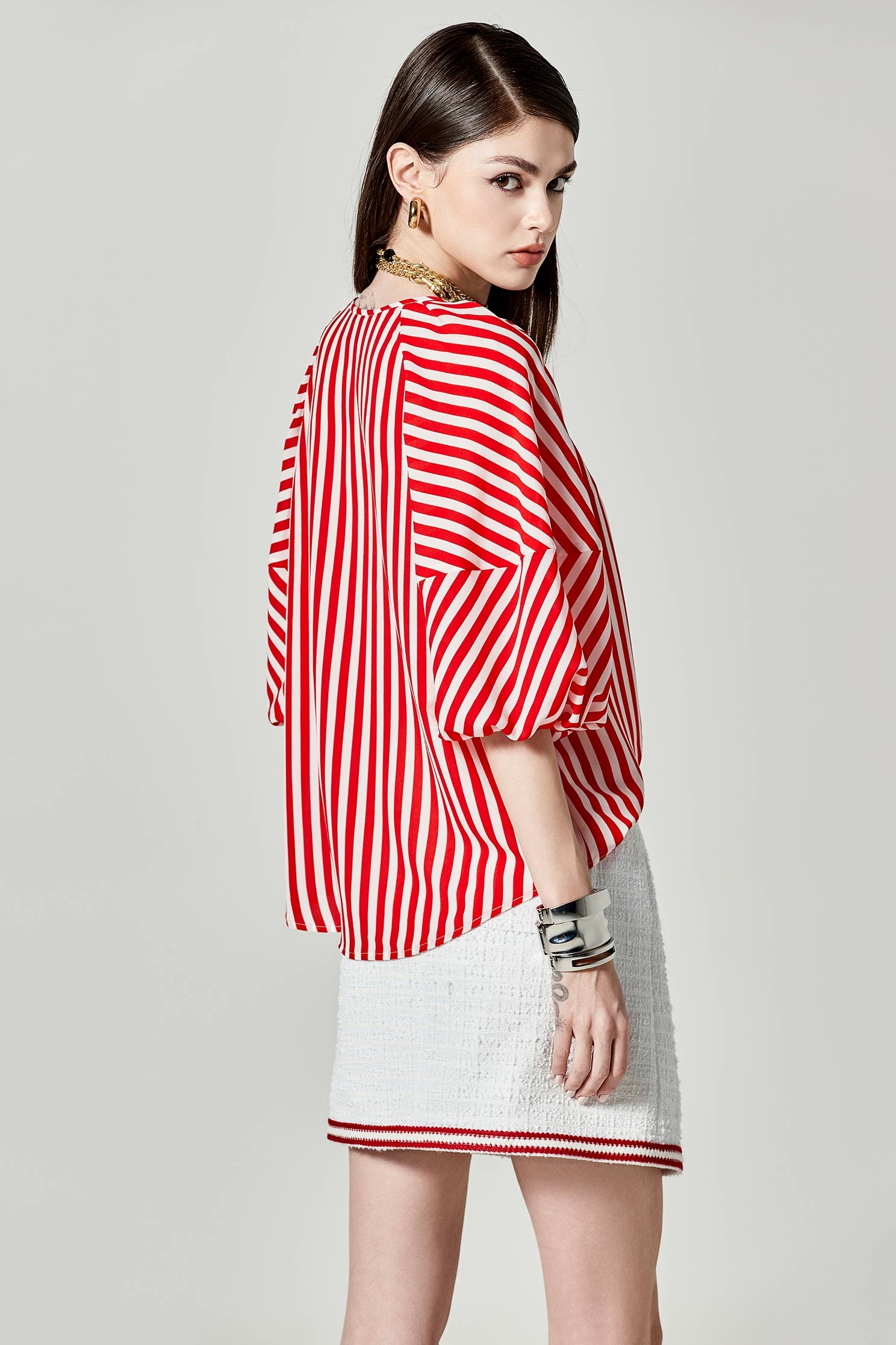 Red White Stripe Puff Sleeve TopRed White Stripe Puff Sleeve Top,Tops,Season (SS) Look