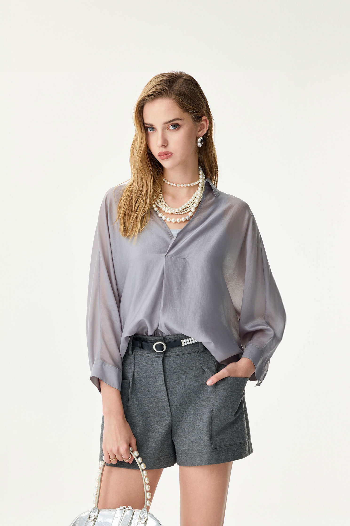 Grey Oversize Long Sleeve BlouseGrey Oversize Long Sleeve Blouse,Tops,Season (SS) Look