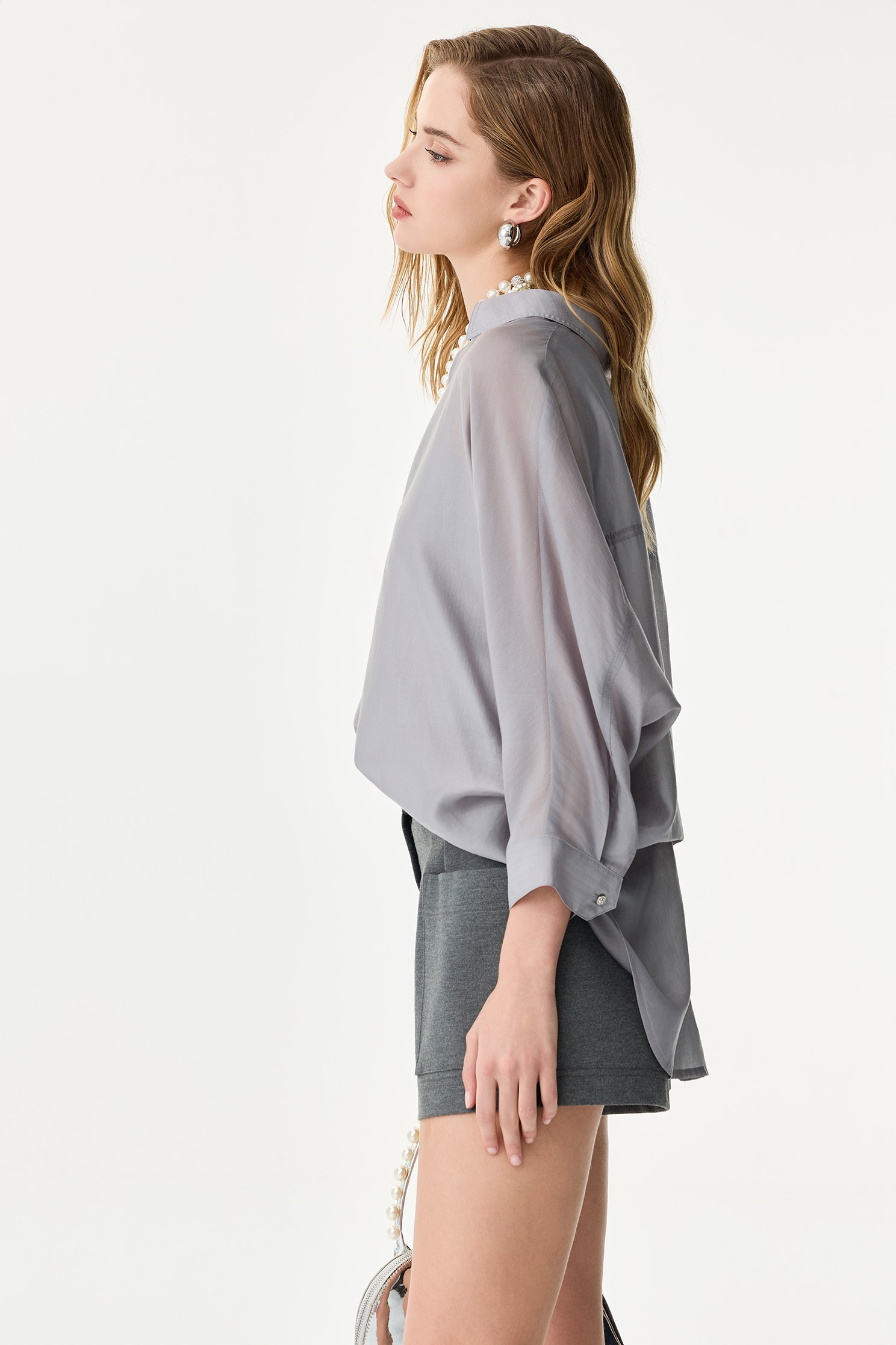 Grey Oversize Long Sleeve BlouseGrey Oversize Long Sleeve Blouse,Tops,Season (SS) Look