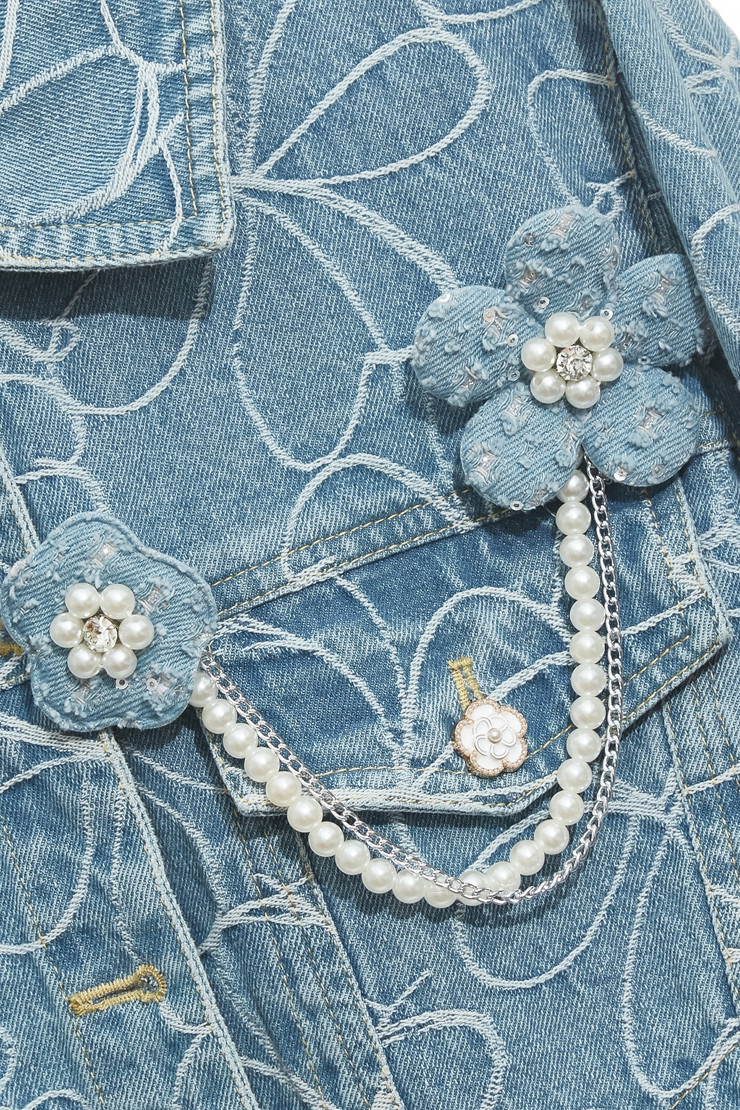 Floral Embroidery Denim JacketFloral Embroidery Denim Jacket,Embroidered,Outerwear,Season (SS) Look,Denim,Denim Jackets,pearl