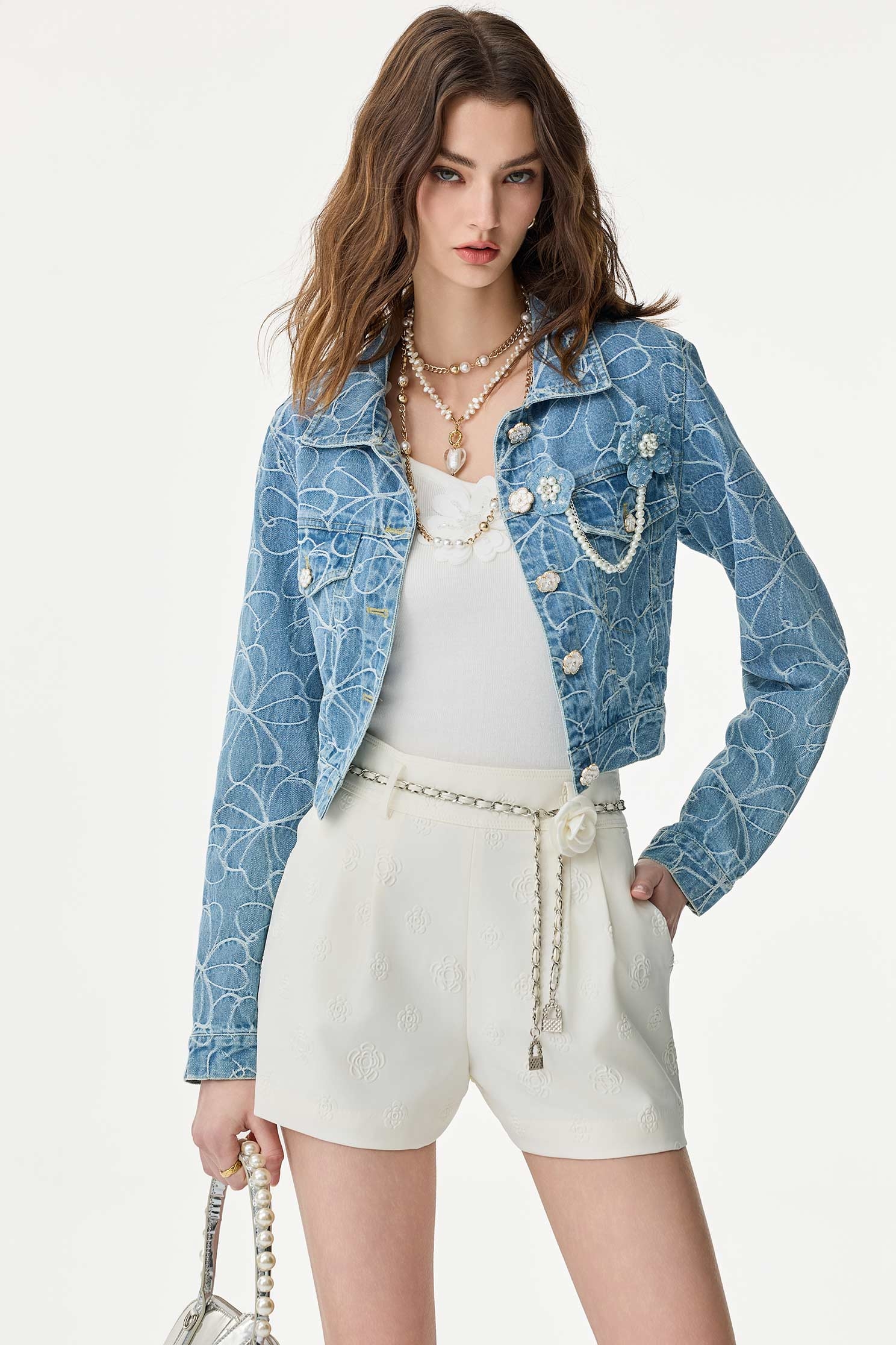 Floral Embroidery Denim JacketFloral Embroidery Denim Jacket,Embroidered,Outerwear,Season (SS) Look,Denim,Denim Jackets,pearl