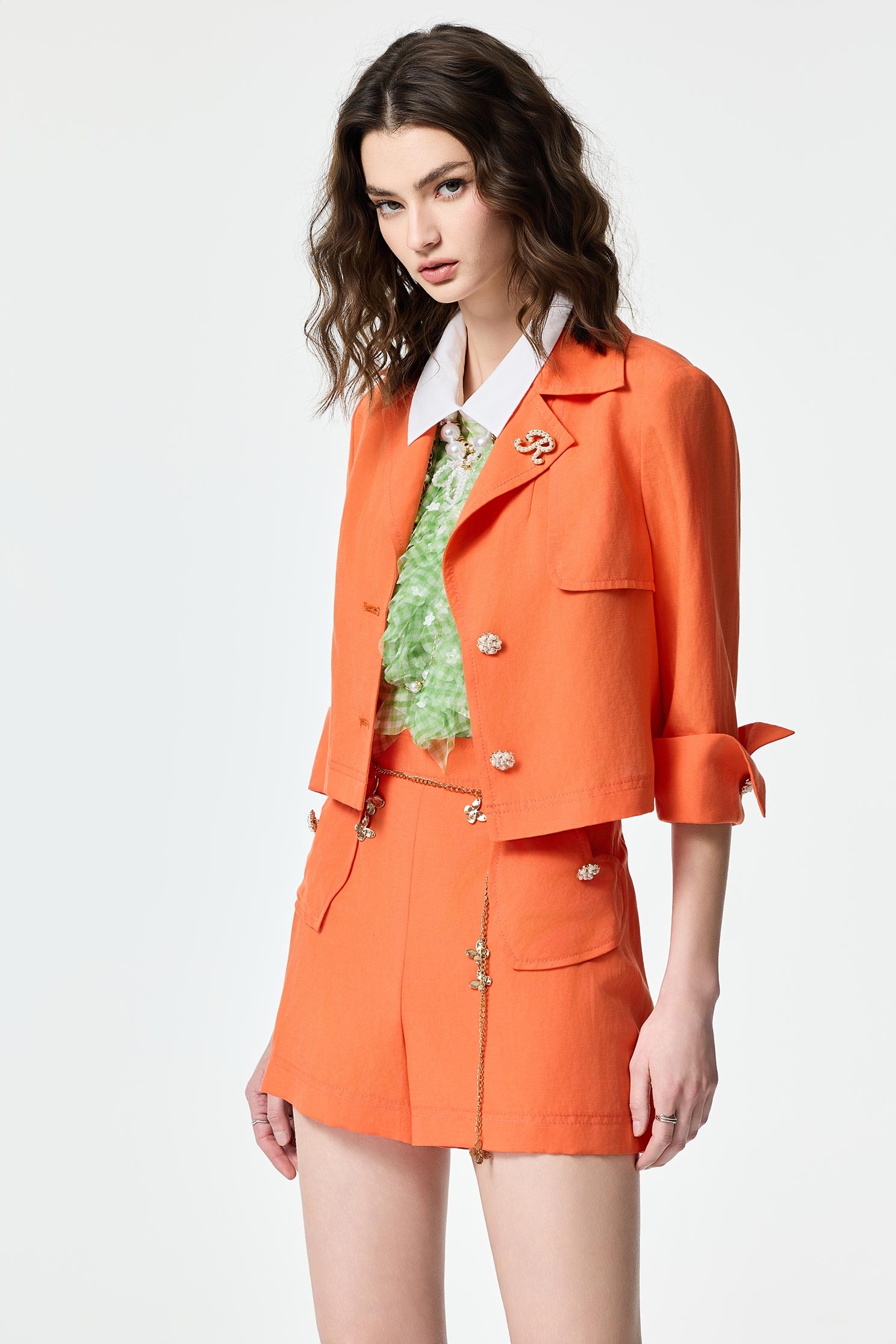 Crop Button Front Linen BlazerCrop Button Front Linen Blazer,Jackets,Outerwear,Season (SS) Look,pearl,Blazers