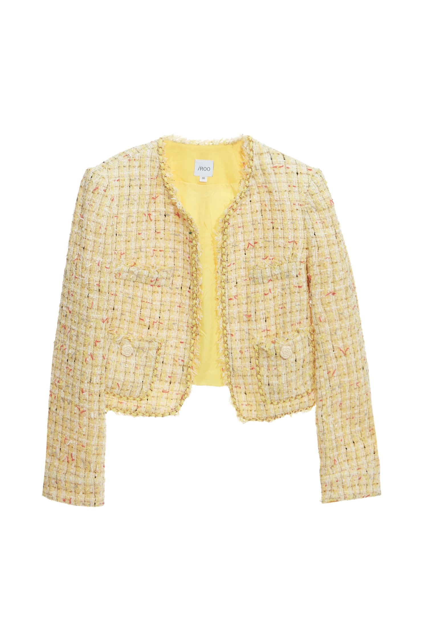 Yellow Tweed Crop JacketYellow Tweed Crop Jacket,Jackets,Outerwear,Season (AW) Look