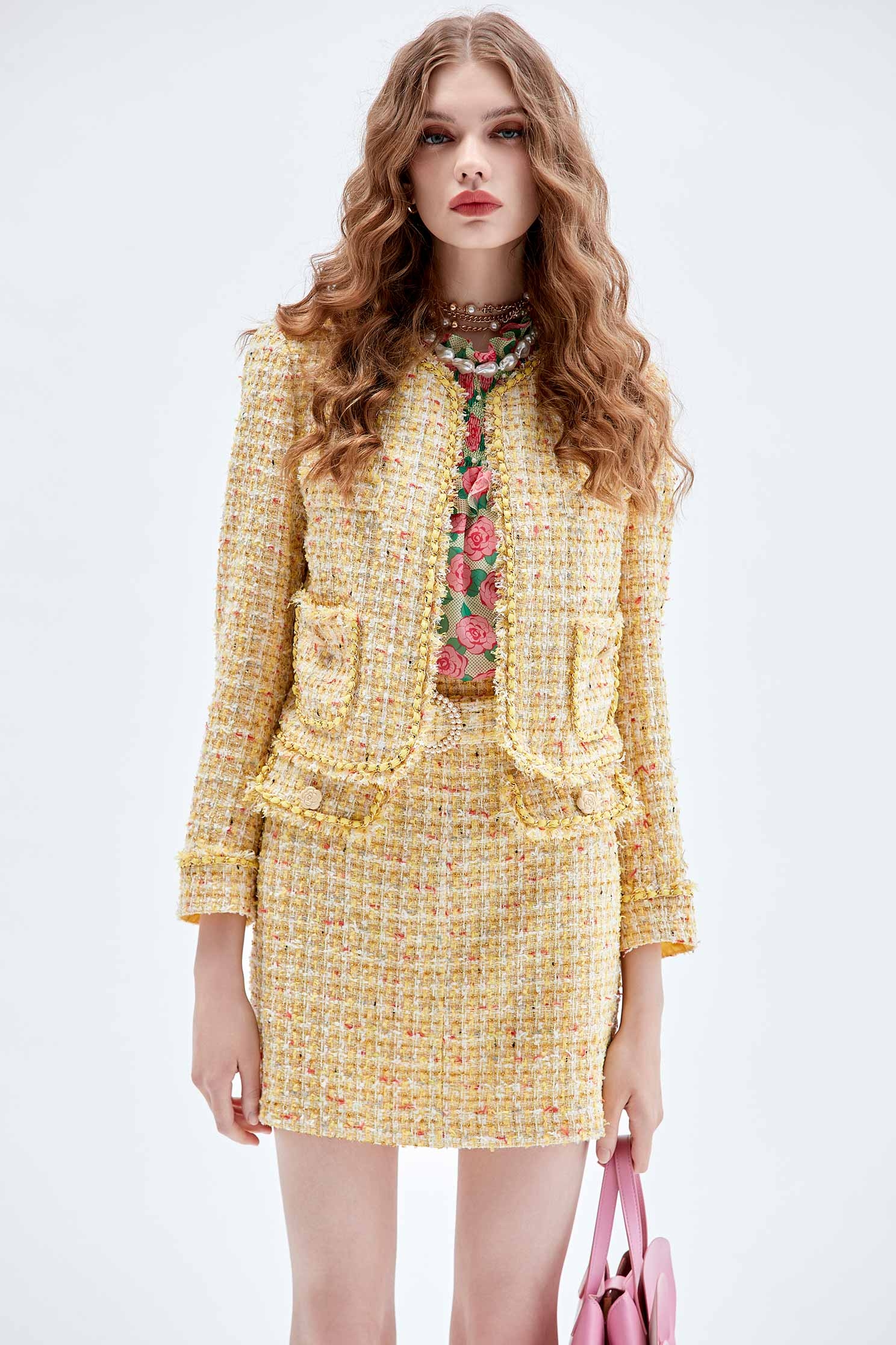 Yellow Tweed Crop JacketYellow Tweed Crop Jacket,Jackets,Outerwear,Season (AW) Look