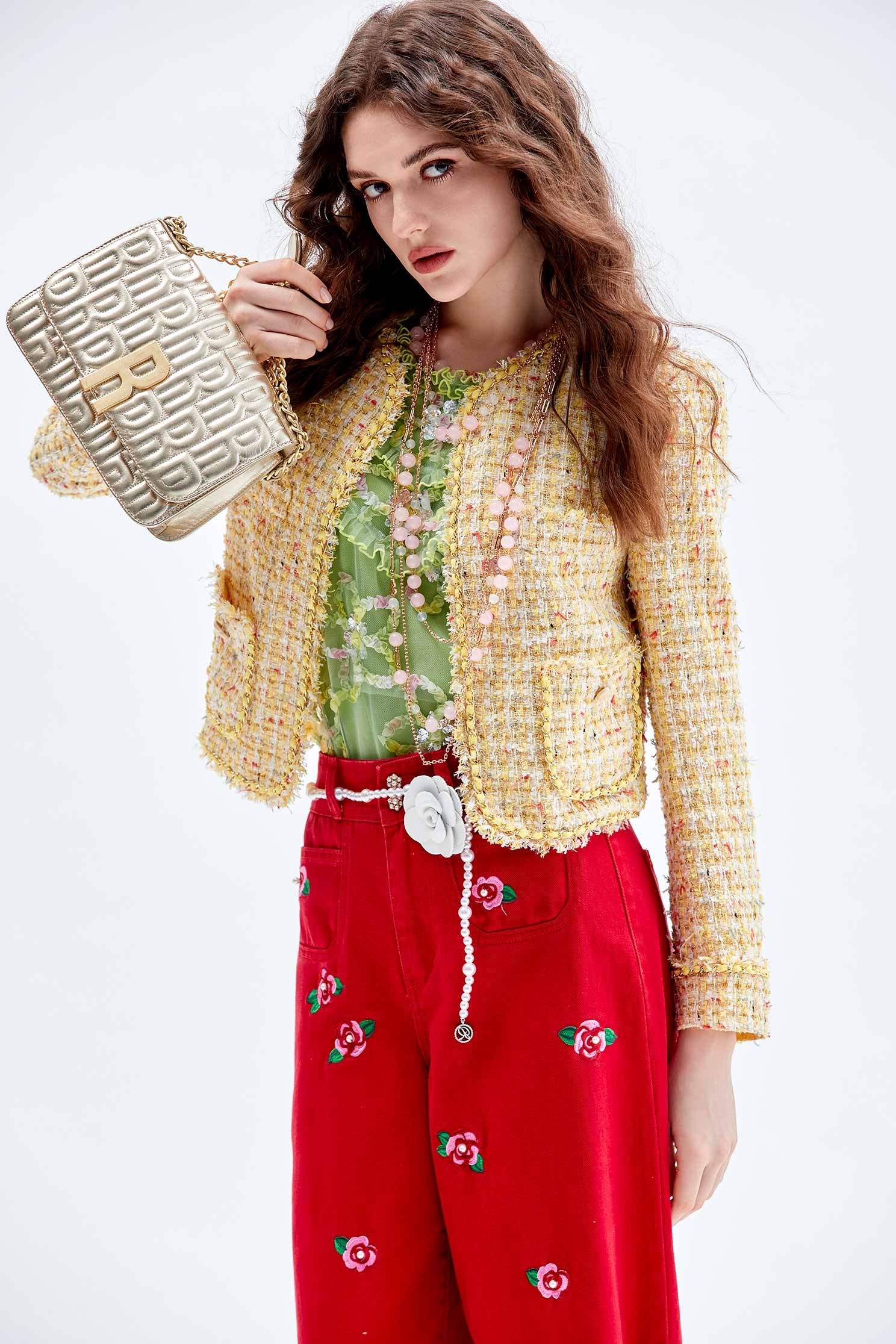 Yellow Tweed Crop JacketYellow Tweed Crop Jacket,Jackets,Outerwear,Season (AW) Look