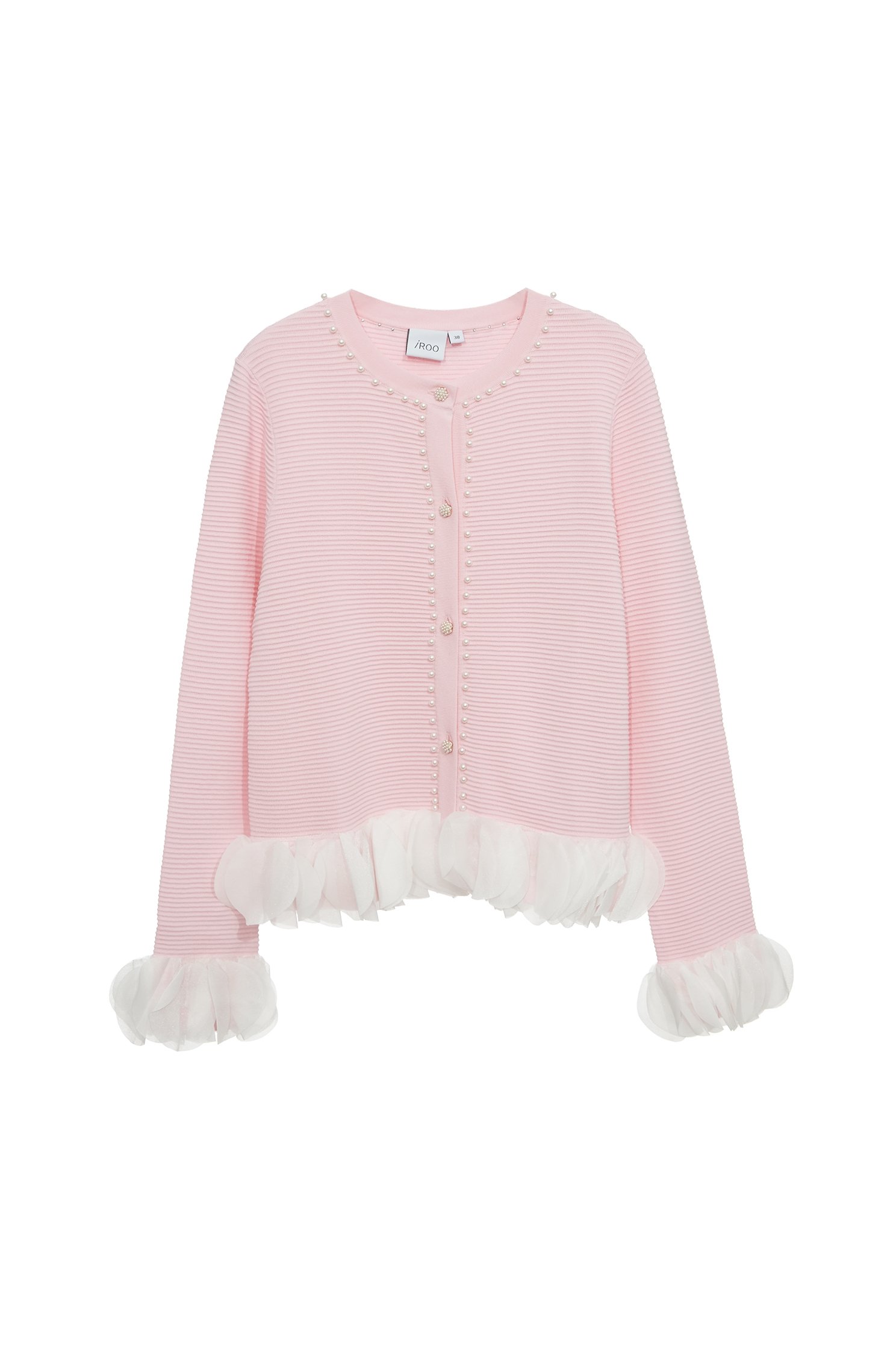 Pink Knit Cardigan With Contrast Ruffle DetailPink Knit Cardigan With Contrast Ruffle Detail,Outerwear,pearl,Season (AW) Look,Knitted,Knitted coats