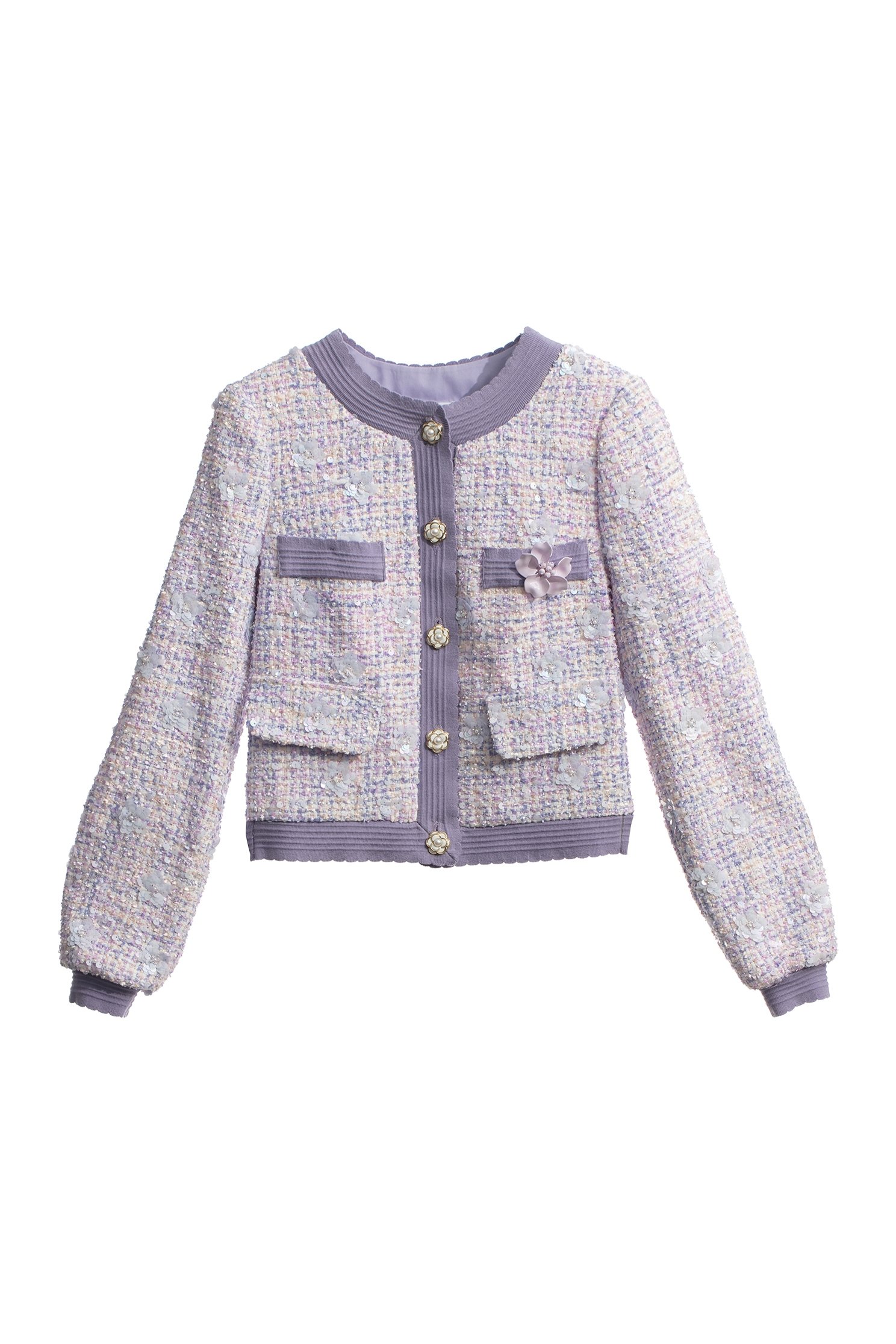 Purple Sequin Tweed JacketPurple Sequin Tweed Jacket,Jackets,Outerwear,Season (AW) Look