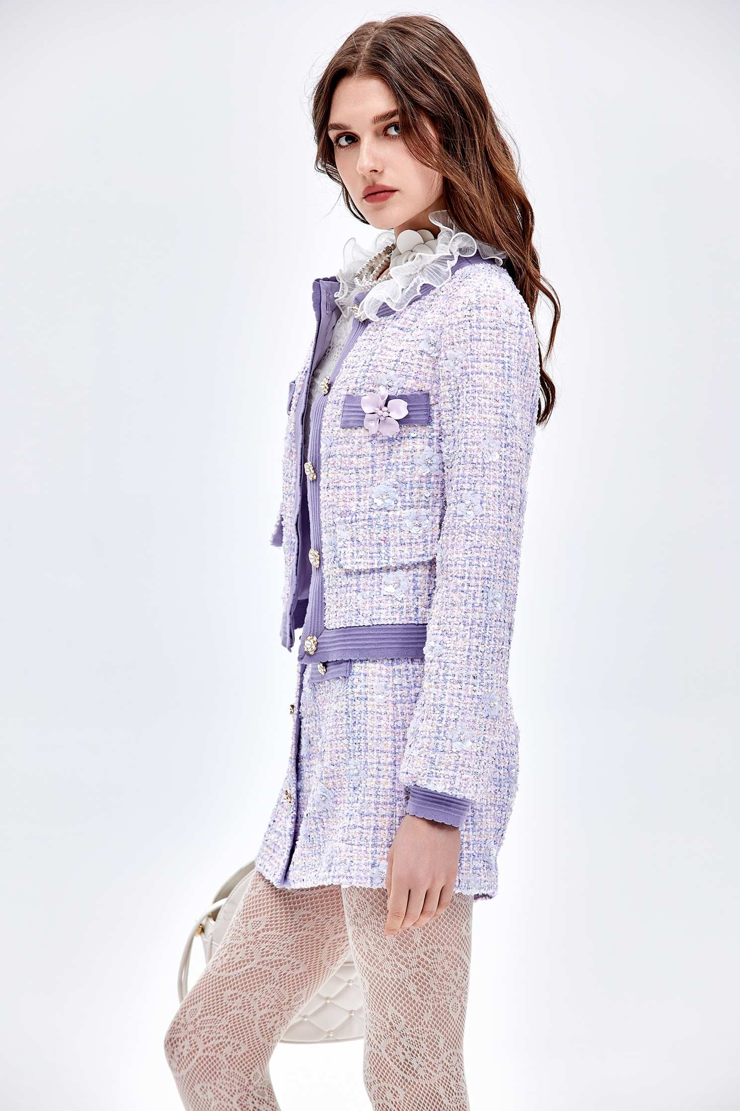 Purple Sequin Tweed JacketPurple Sequin Tweed Jacket,Jackets,Outerwear,Season (AW) Look