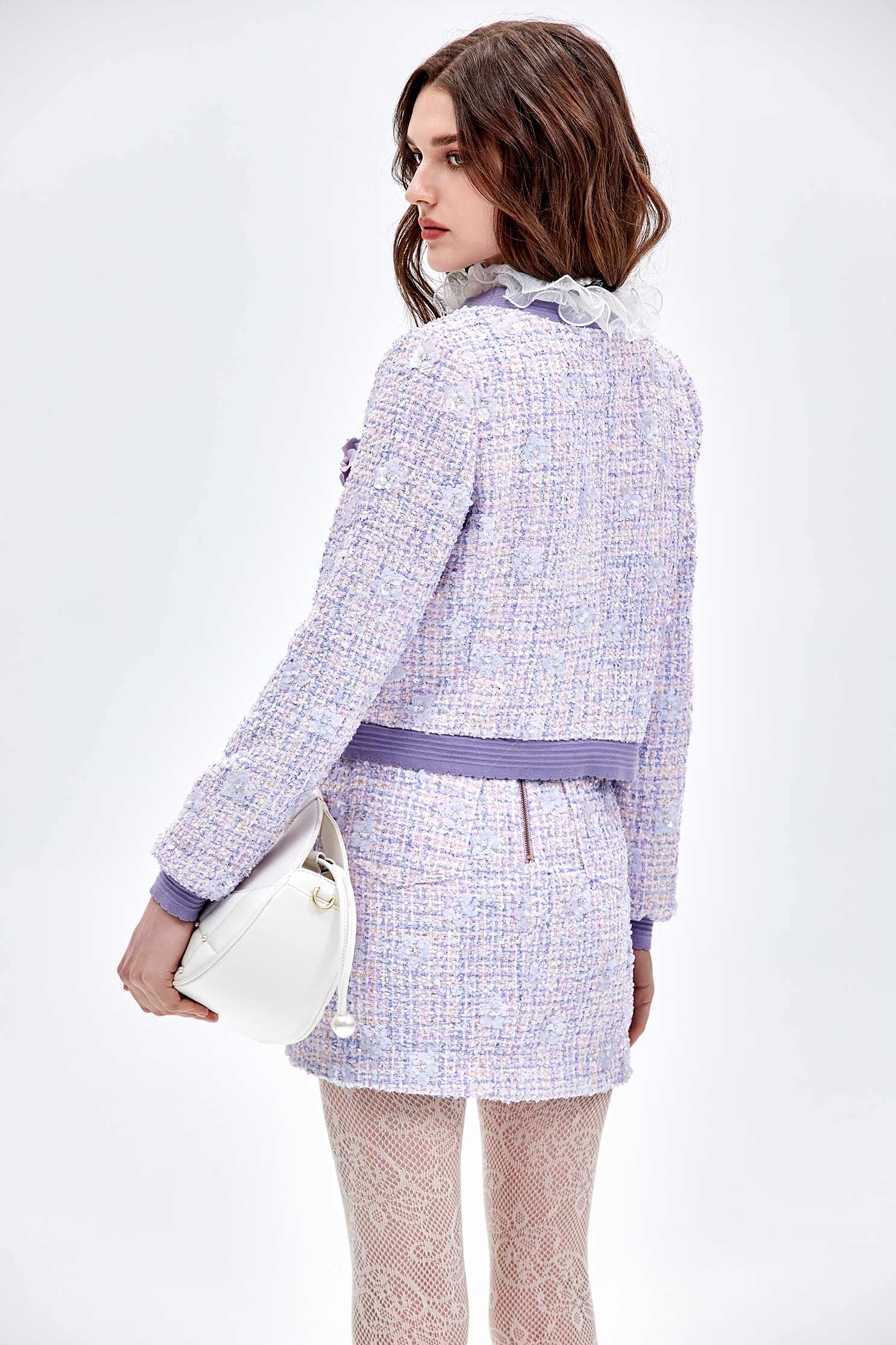 Purple Sequin Tweed JacketPurple Sequin Tweed Jacket,Jackets,Outerwear,Season (AW) Look