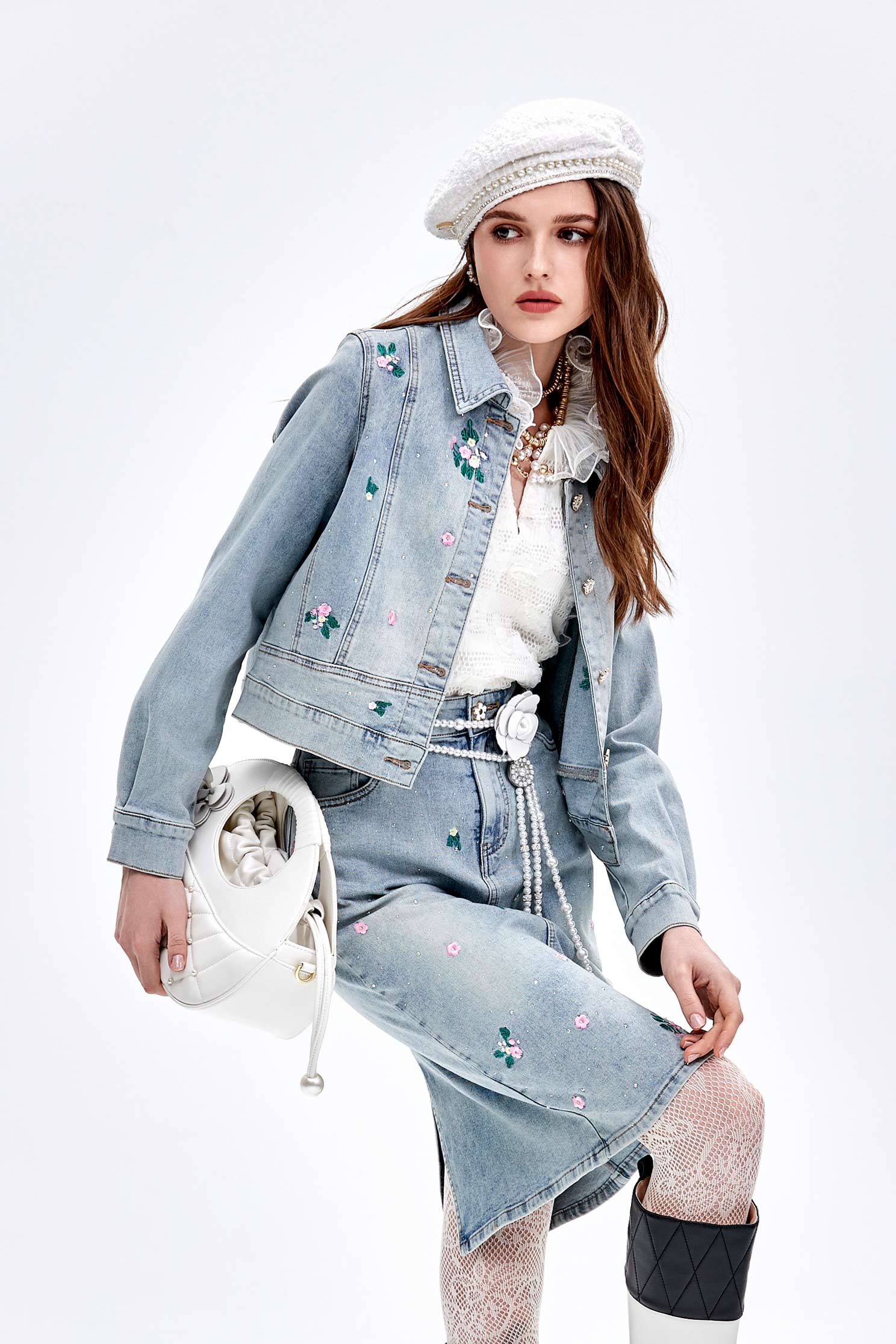 Floral Embroidery Sequin Detail Denim JacketFloral Embroidery Sequin Detail Denim Jacket,Embroidered,Outerwear,Denim,Denim Jackets,Season (AW) Look