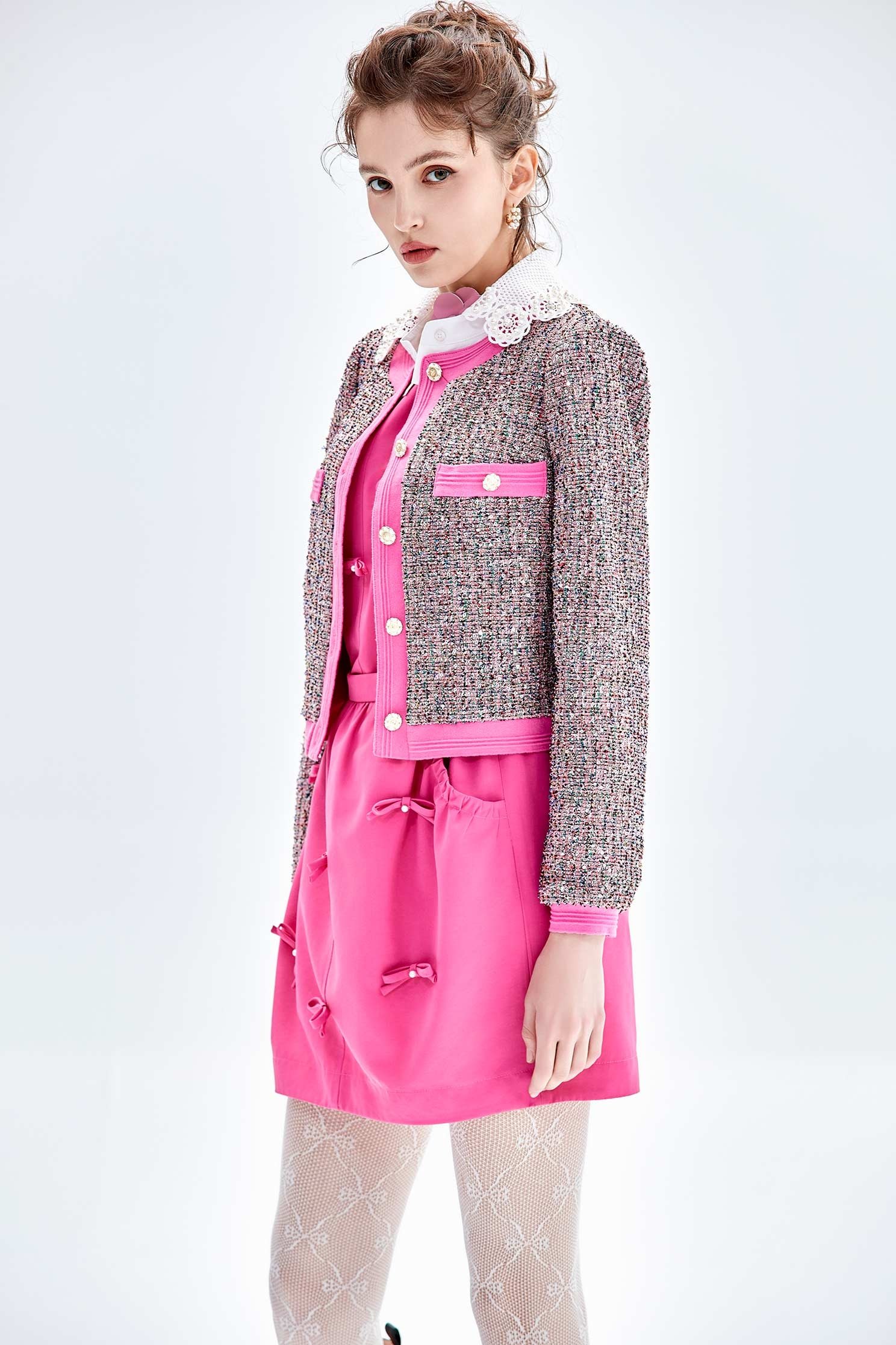 Detachable Lace Collar Tweed JacketDetachable Lace Collar Tweed Jacket,Jackets,Outerwear,pearl,Season (AW) Look,Lace