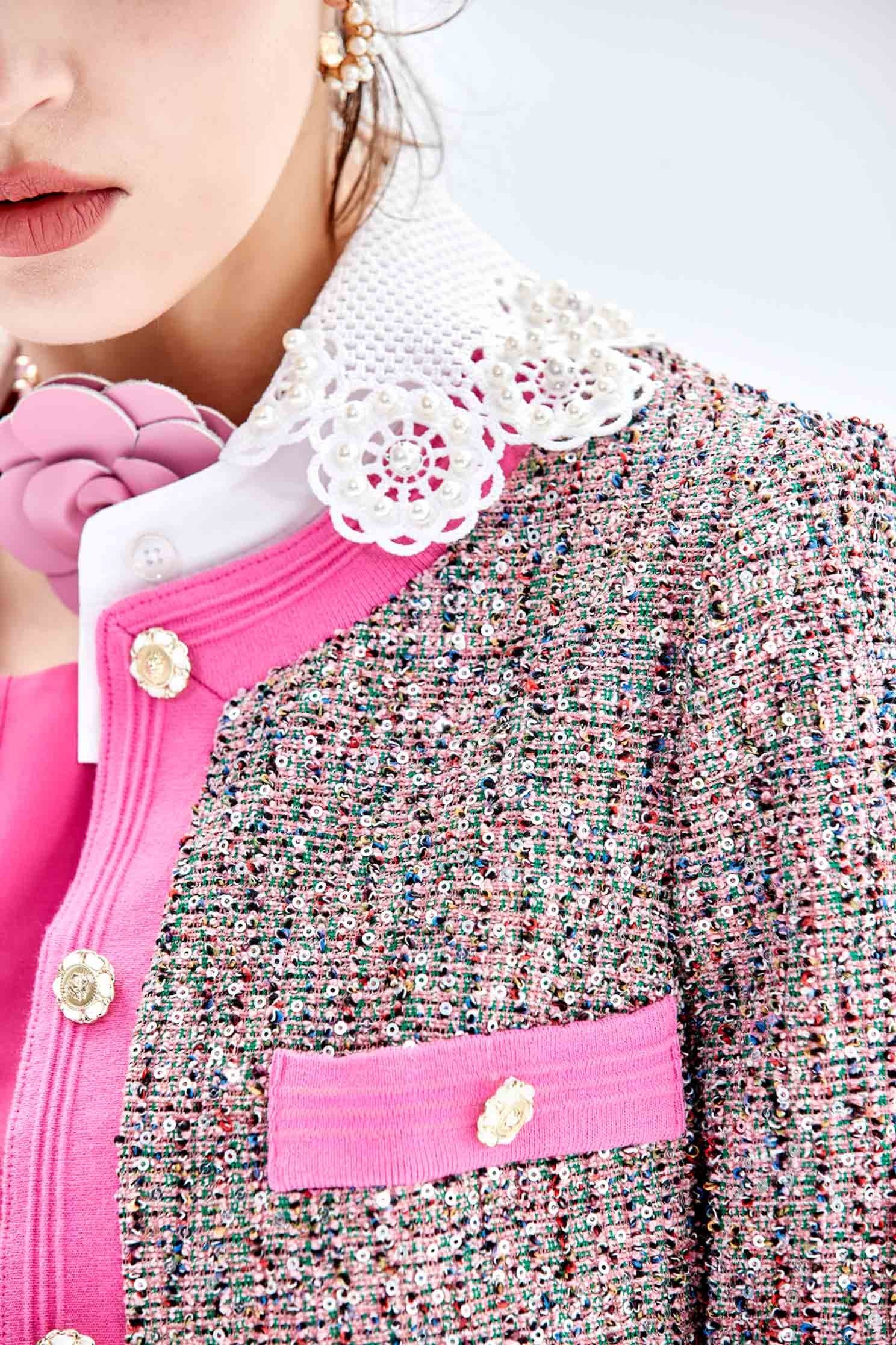 Detachable Lace Collar Tweed JacketDetachable Lace Collar Tweed Jacket,Jackets,Outerwear,pearl,Season (AW) Look,Lace