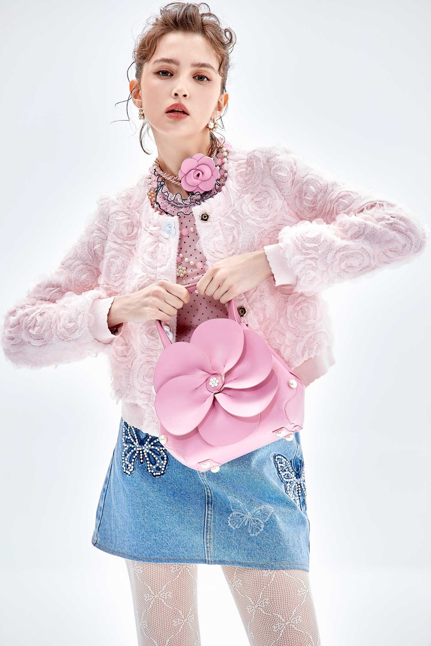 3-D Mesh Floral Pink Jacket3-D Mesh Floral Pink Jacket,Jackets,Embroidered,Outerwear,Season (AW) Look