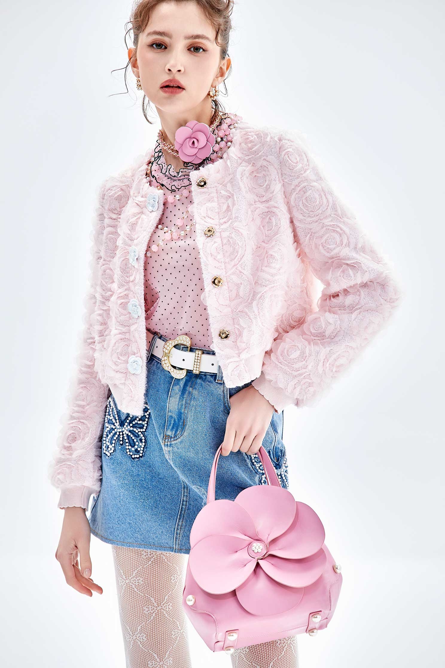 3-D Mesh Floral Pink Jacket3-D Mesh Floral Pink Jacket,Jackets,Embroidered,Outerwear,Season (AW) Look