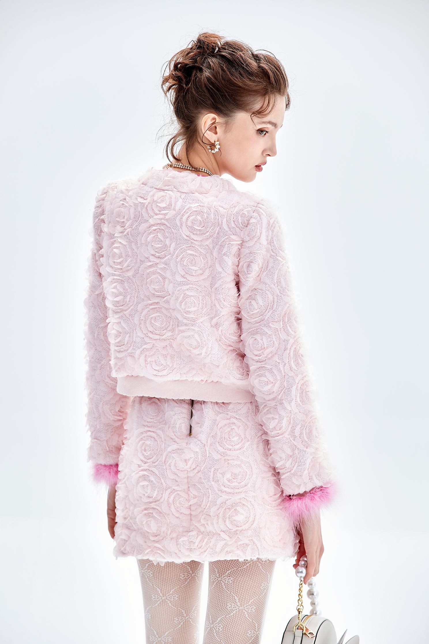 3-D Mesh Floral Pink Jacket3-D Mesh Floral Pink Jacket,Jackets,Embroidered,Outerwear,Season (AW) Look